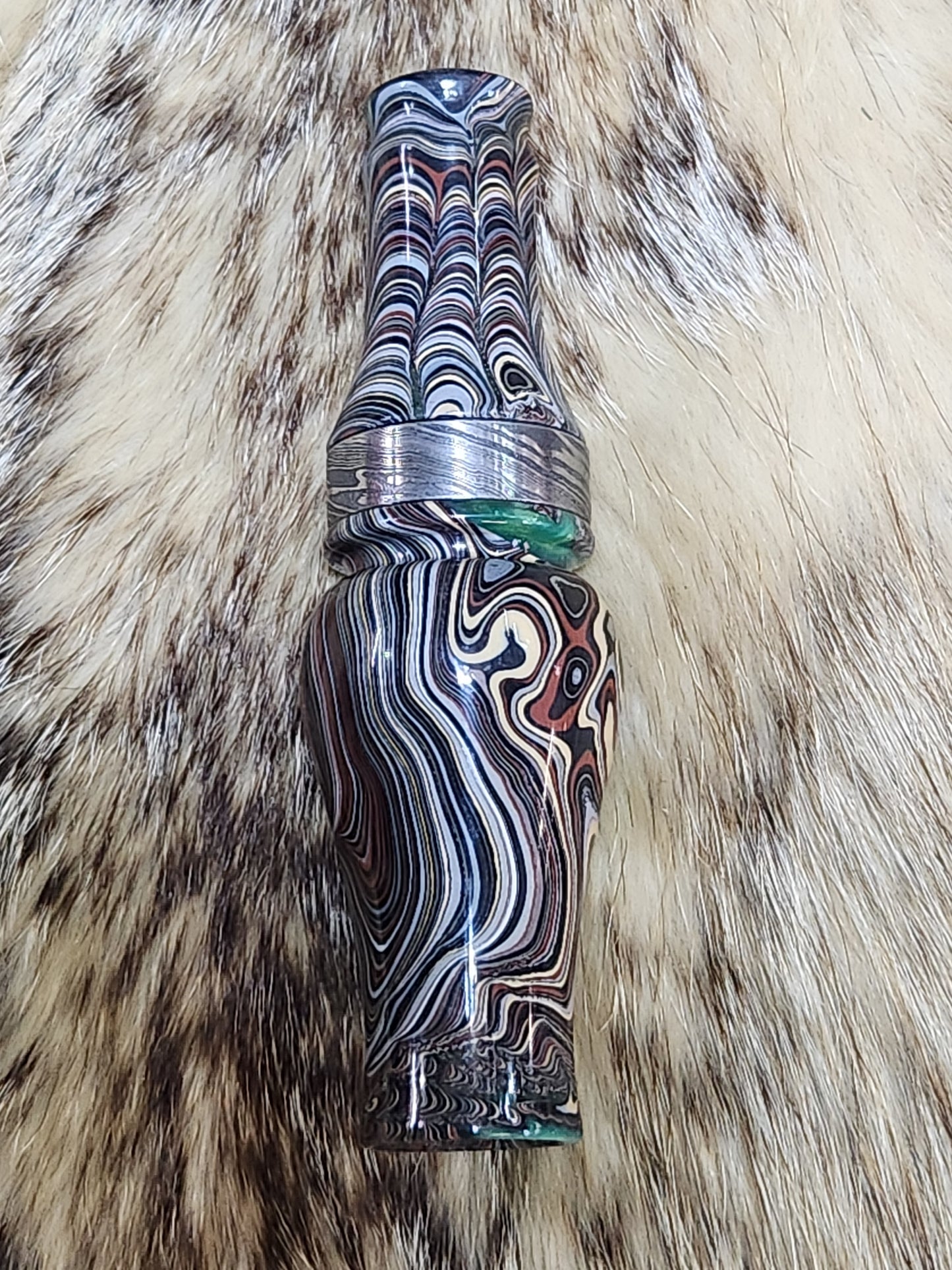 Fordite in resin double Reed Duck Call with cocobolo wood sleeved tone board