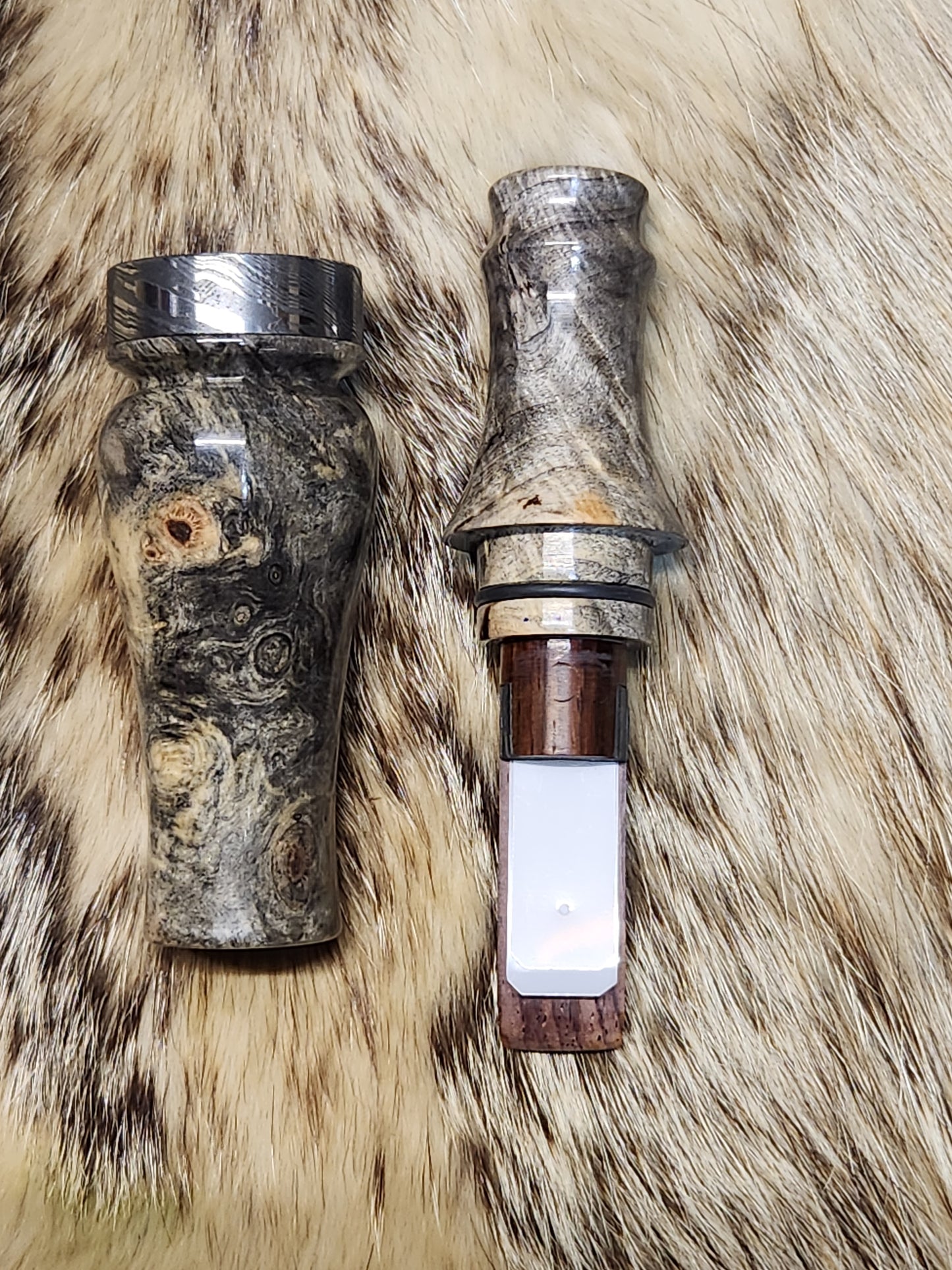 Stabilized buckeye burl wood double Reed Duck Call cocobolo wood tone board