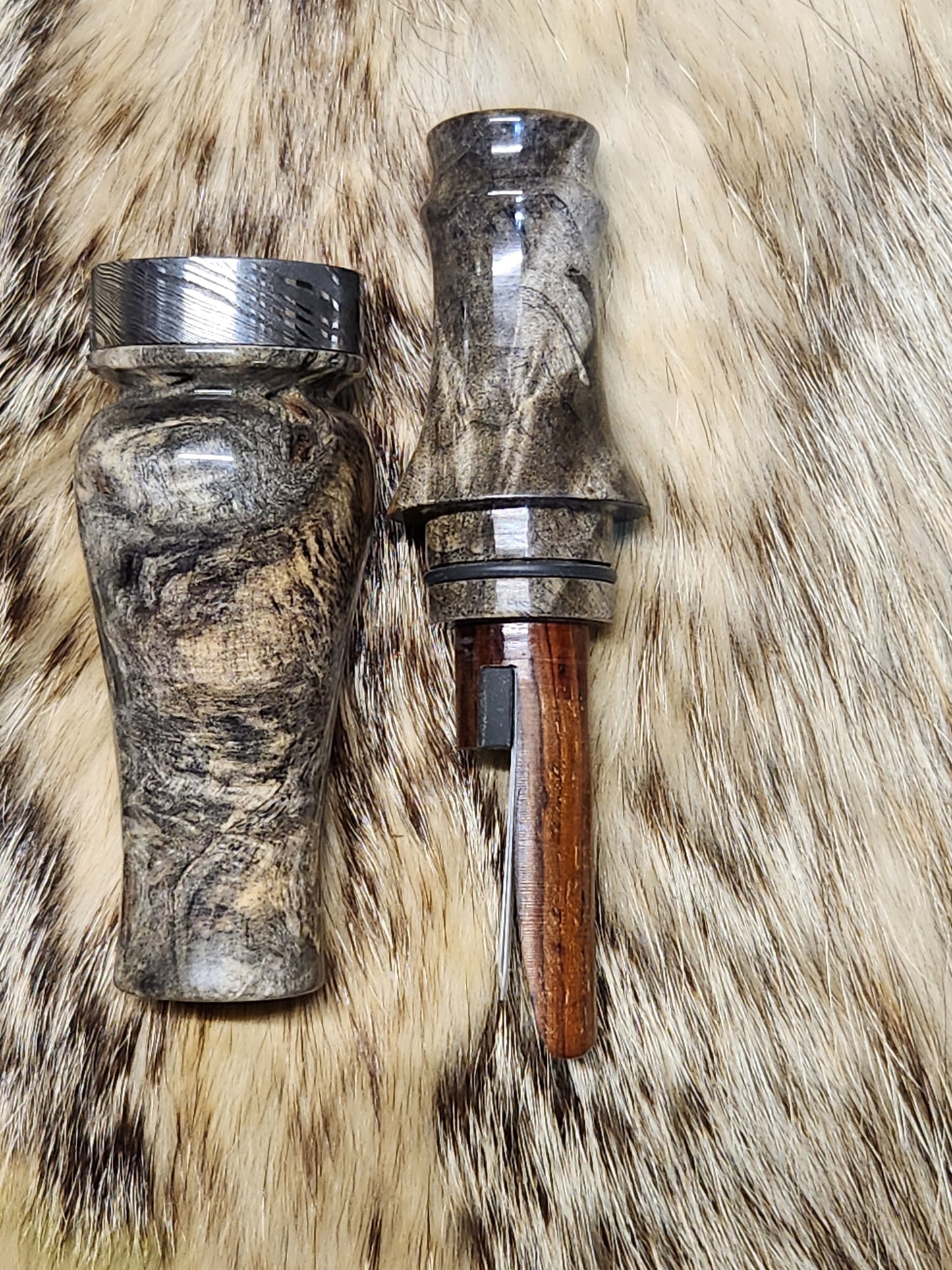 Stabilized buckeye burl wood double Reed Duck Call cocobolo wood tone board