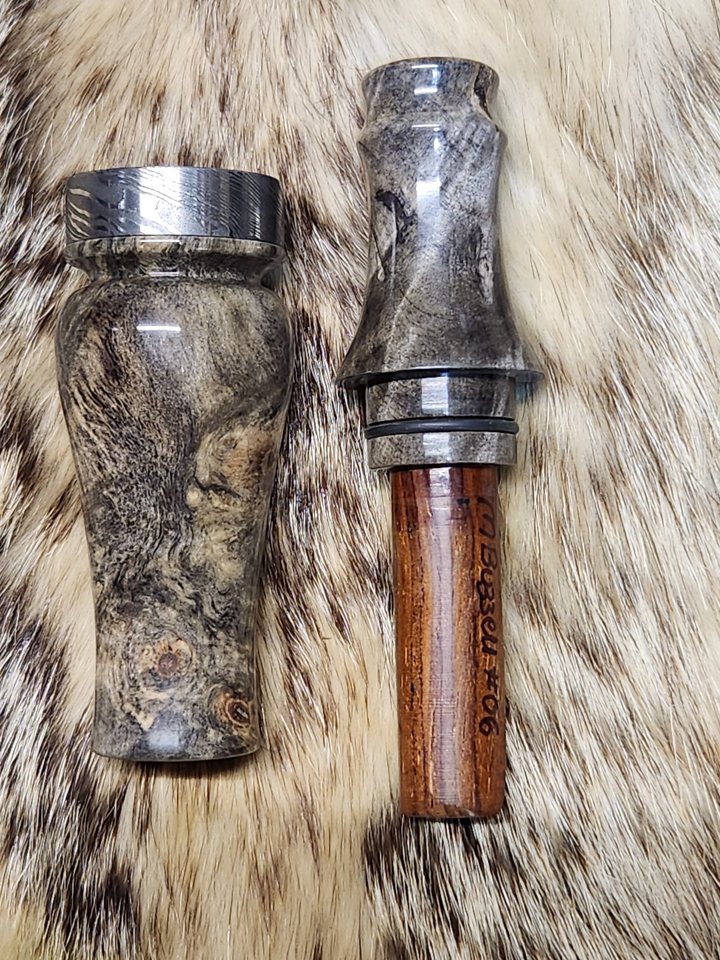 Stabilized buckeye burl wood double Reed Duck Call cocobolo wood tone board