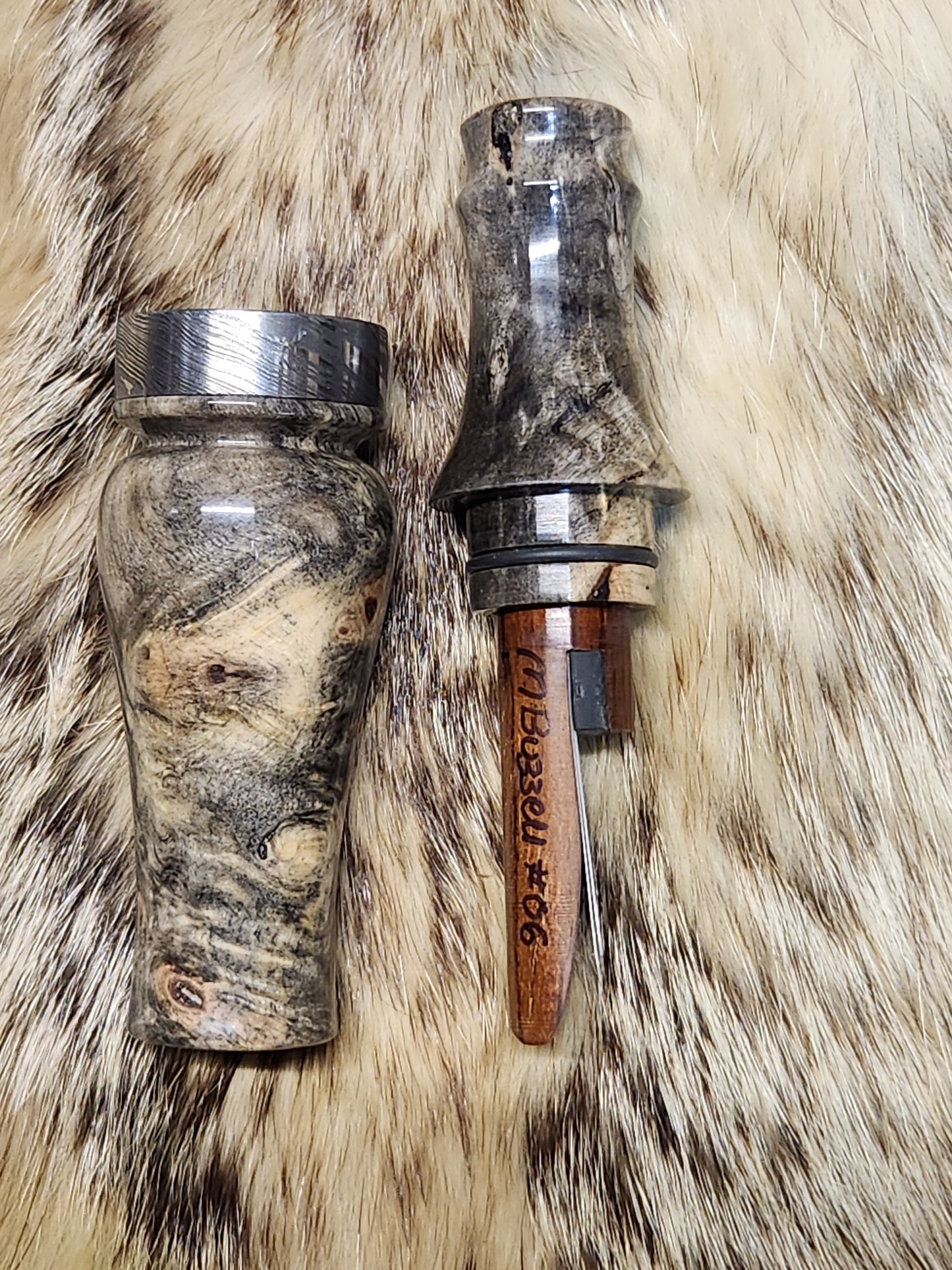 Stabilized buckeye burl wood double Reed Duck Call cocobolo wood tone board