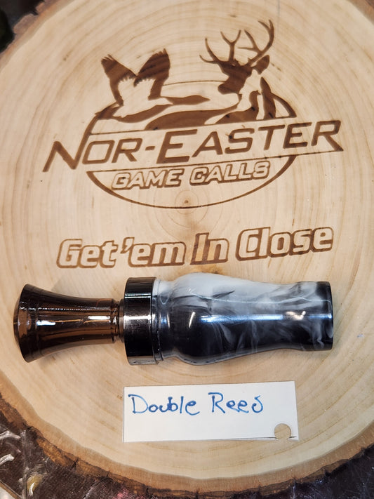 White and black acrylic double reed duck call
