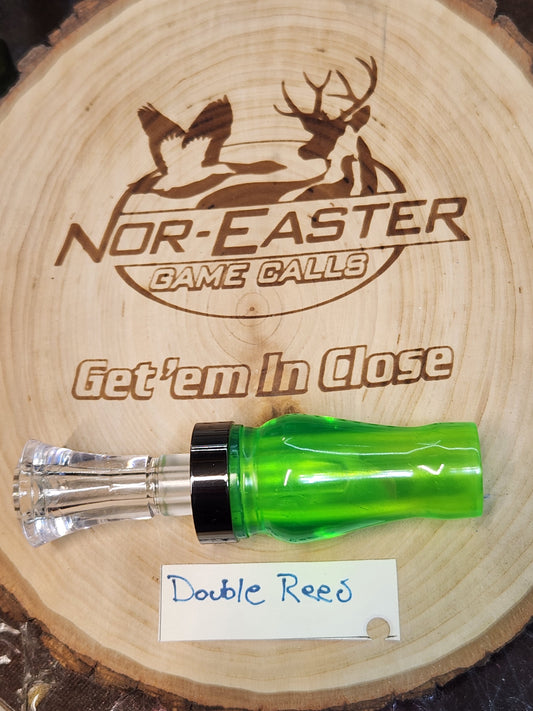 Double reed acrylic duck call chartreuse color