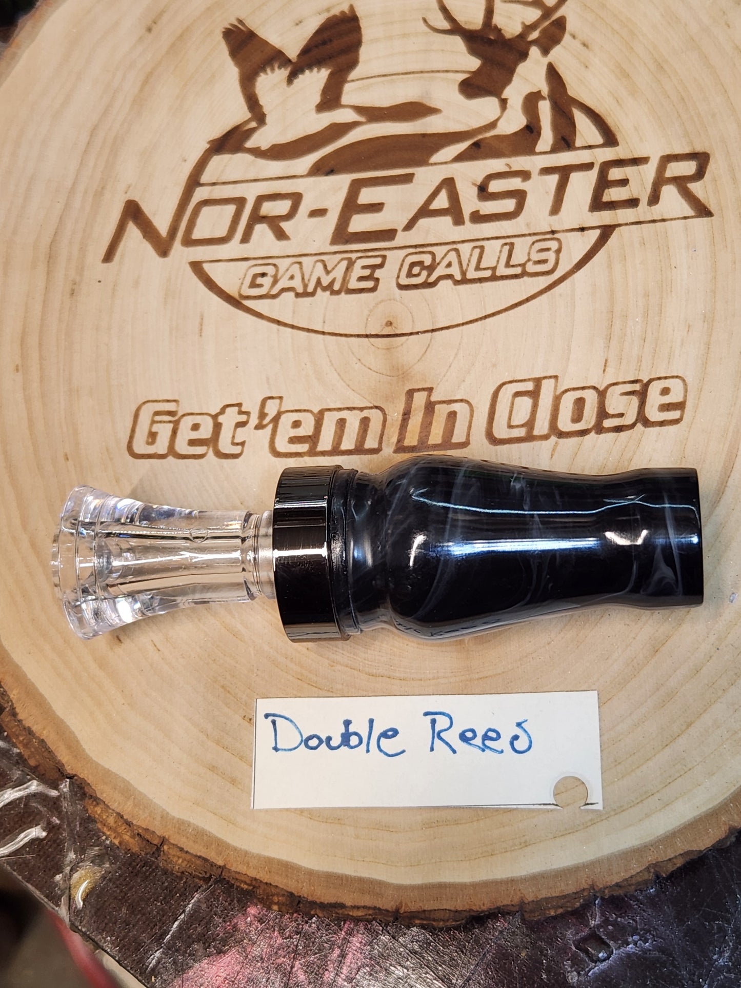 Double reed acrylic duck call semi clear smoke color