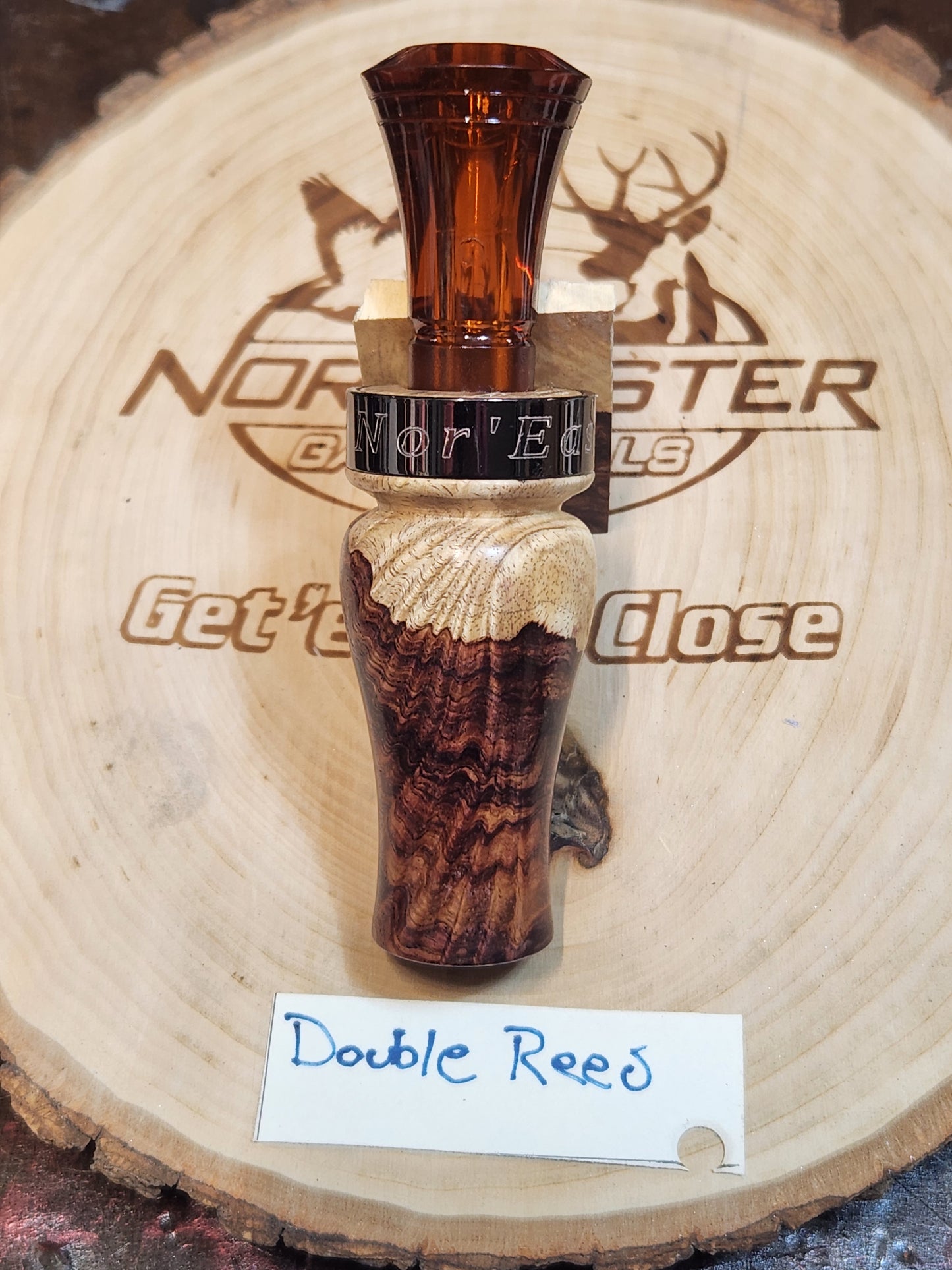 Honduran rose wood burl double reed duck call