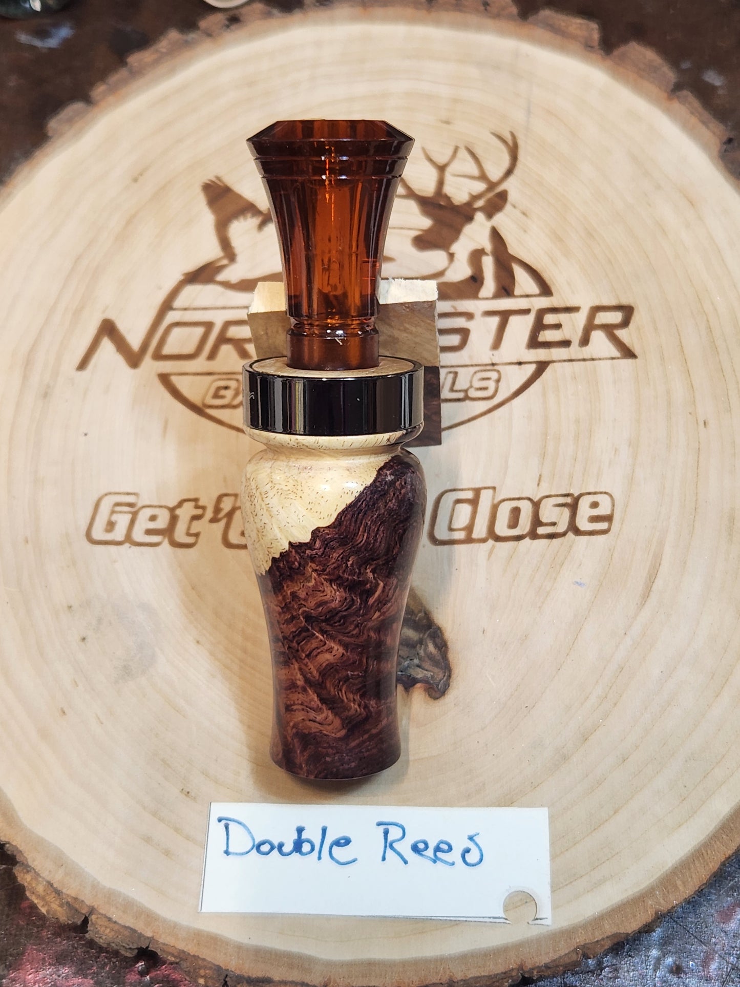 Honduran rose wood burl double reed duck call