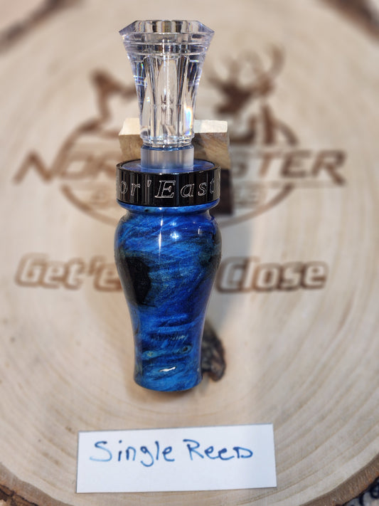 Amboyna burl wood in resin single reed duck call