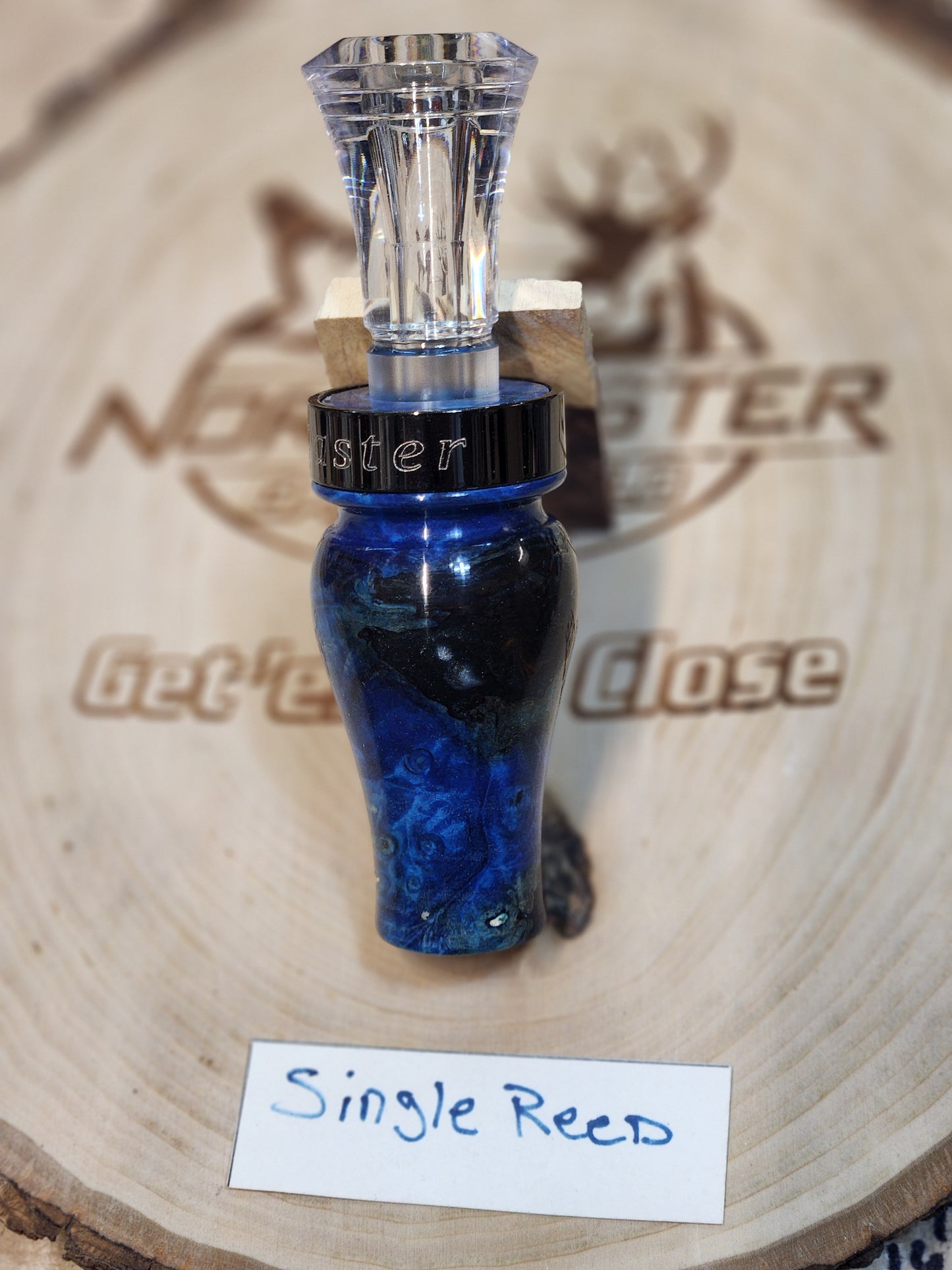 Amboyna burl wood in resin single reed duck call