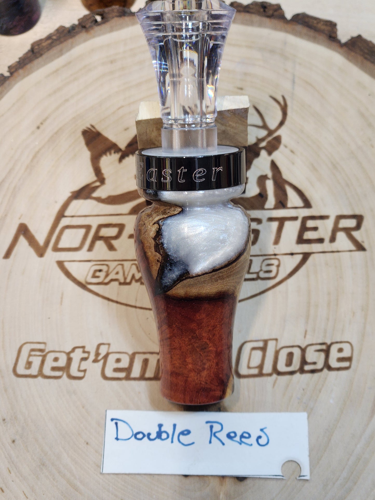 Double reed Blood Wood burl in resin Duck call