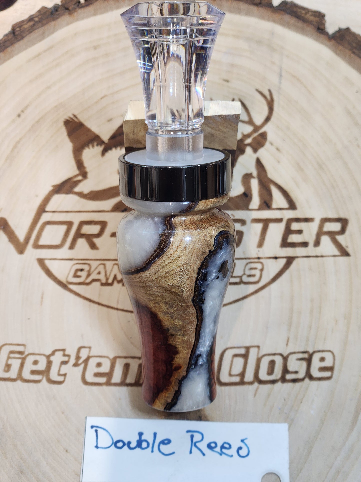 Double reed Blood Wood burl in resin Duck call
