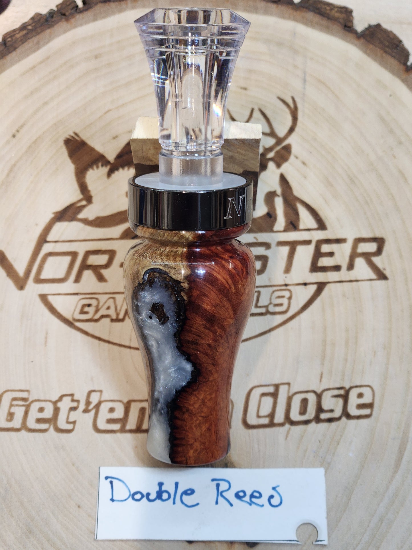 Double reed Blood Wood burl in resin Duck call