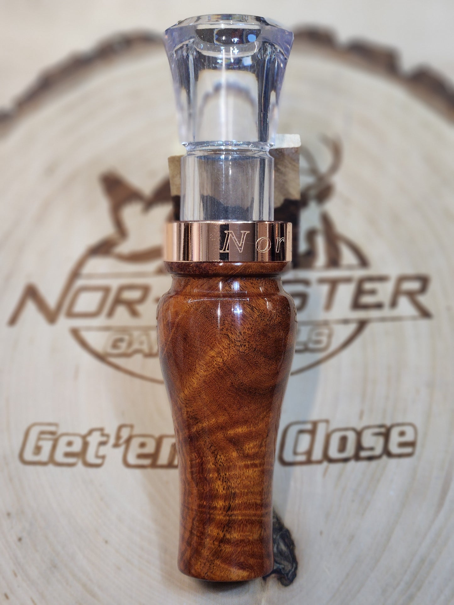Blood wood burl short reed goose call