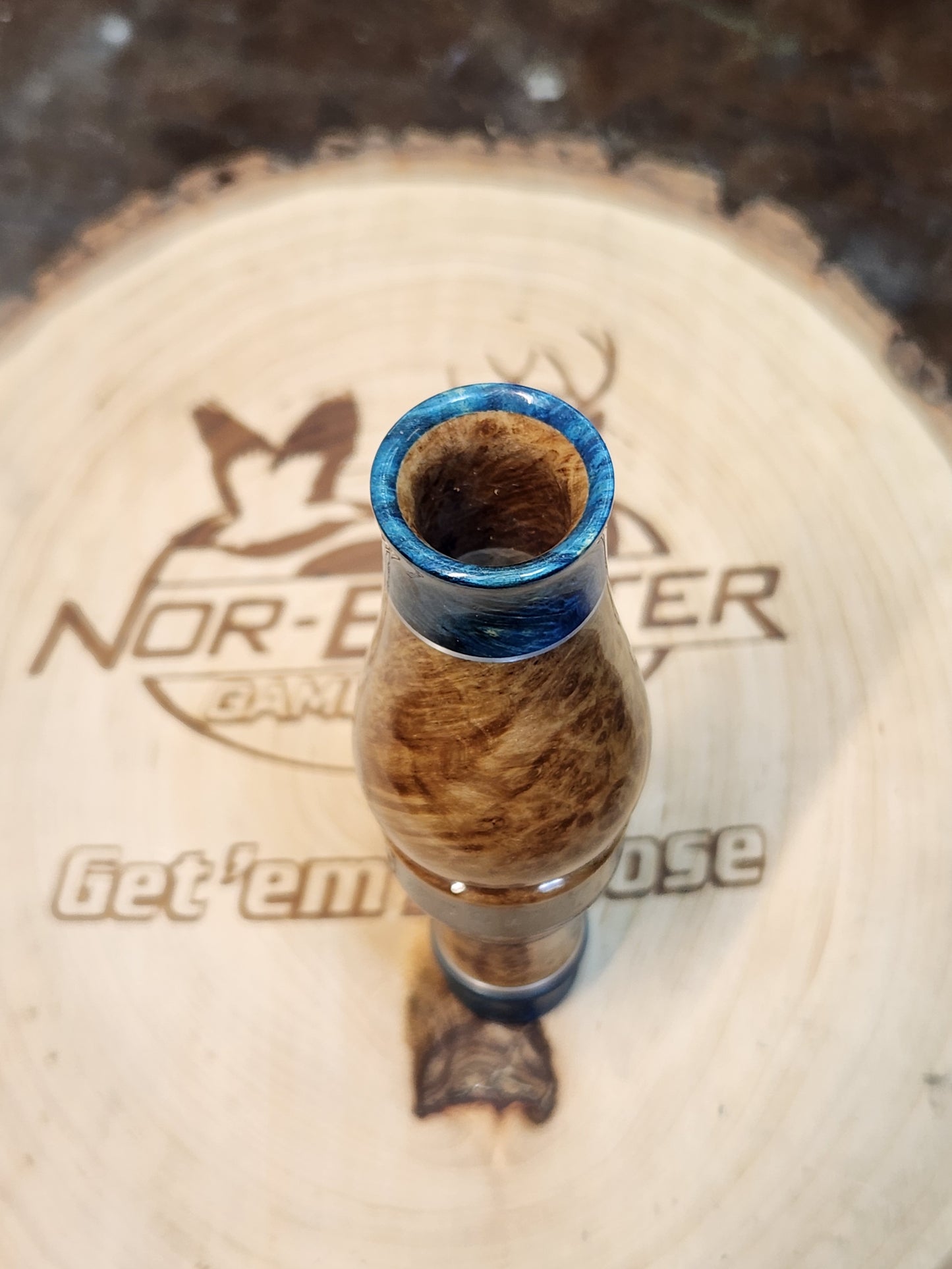 Golden amboyna wood with boxelder Burl Wood inlays double Reed Duck Call