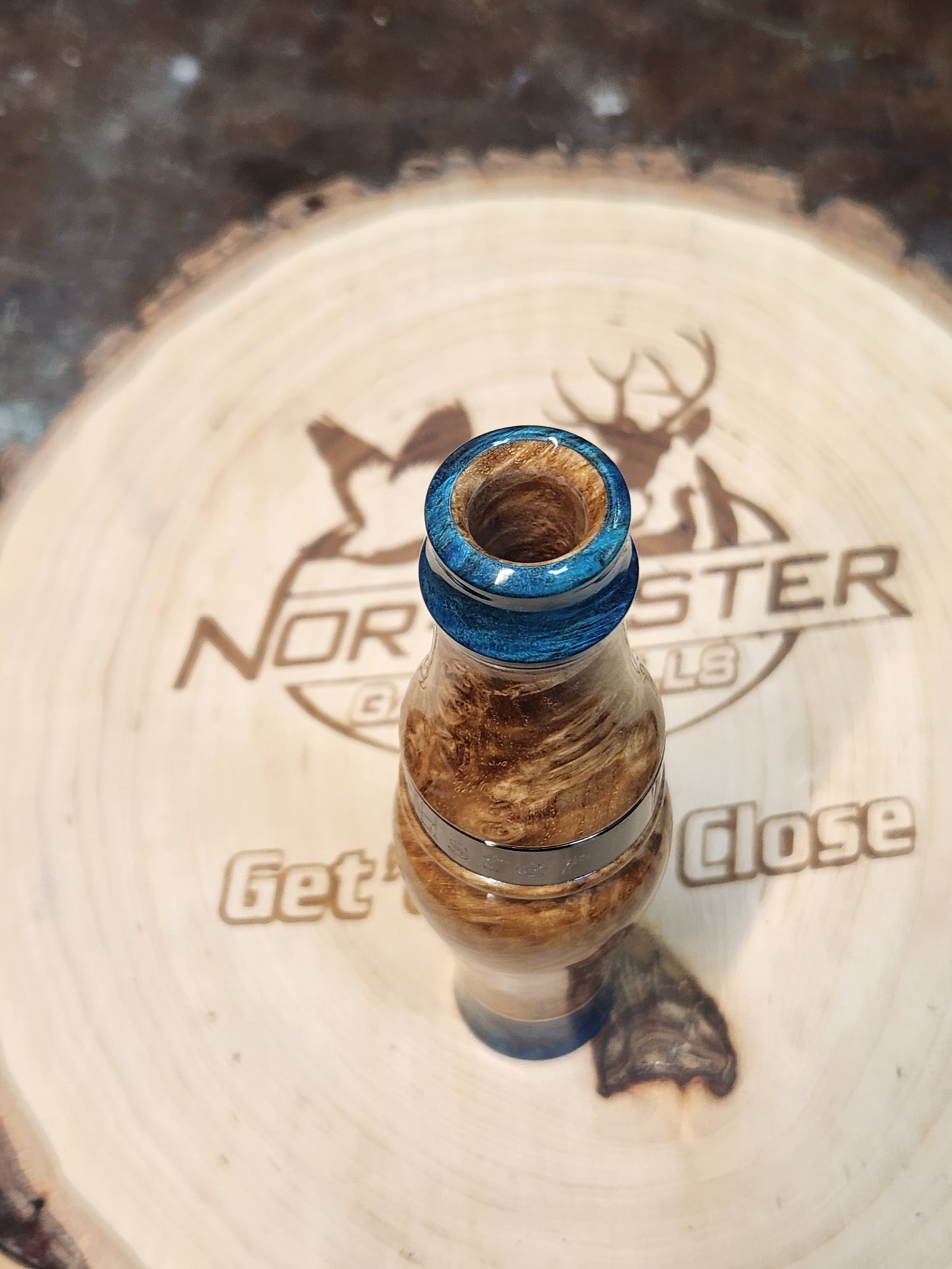 Golden amboyna wood with boxelder Burl Wood inlays double Reed Duck Call