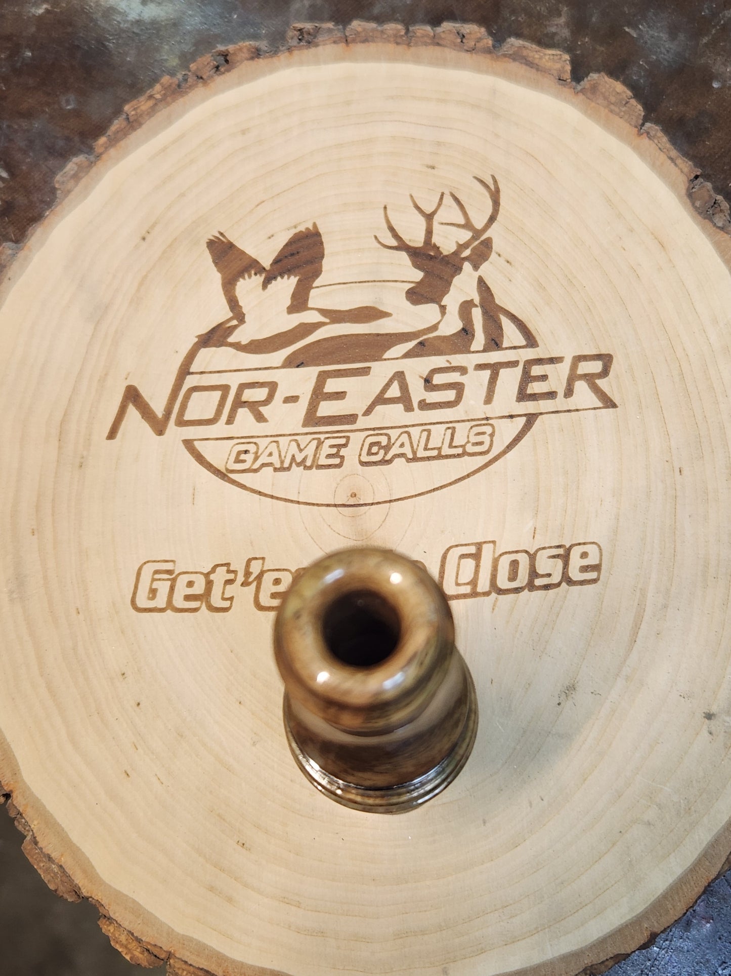 Spalted stabilized white oak double reed duck call