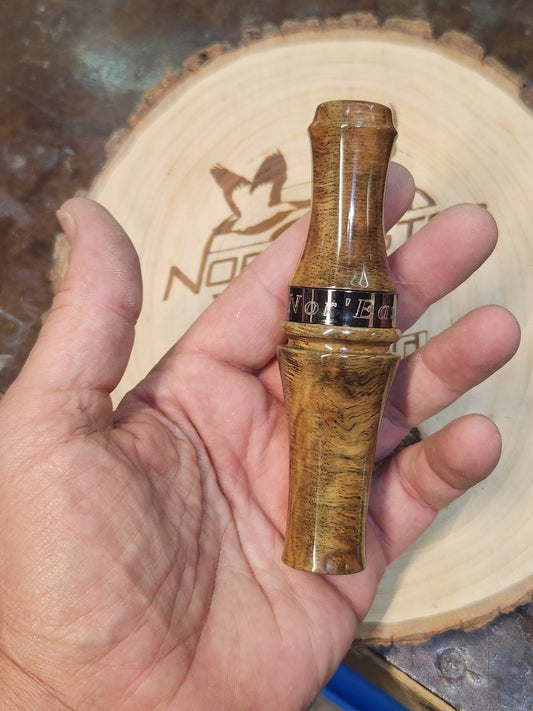 Spalted stabilized white oak double reed duck call