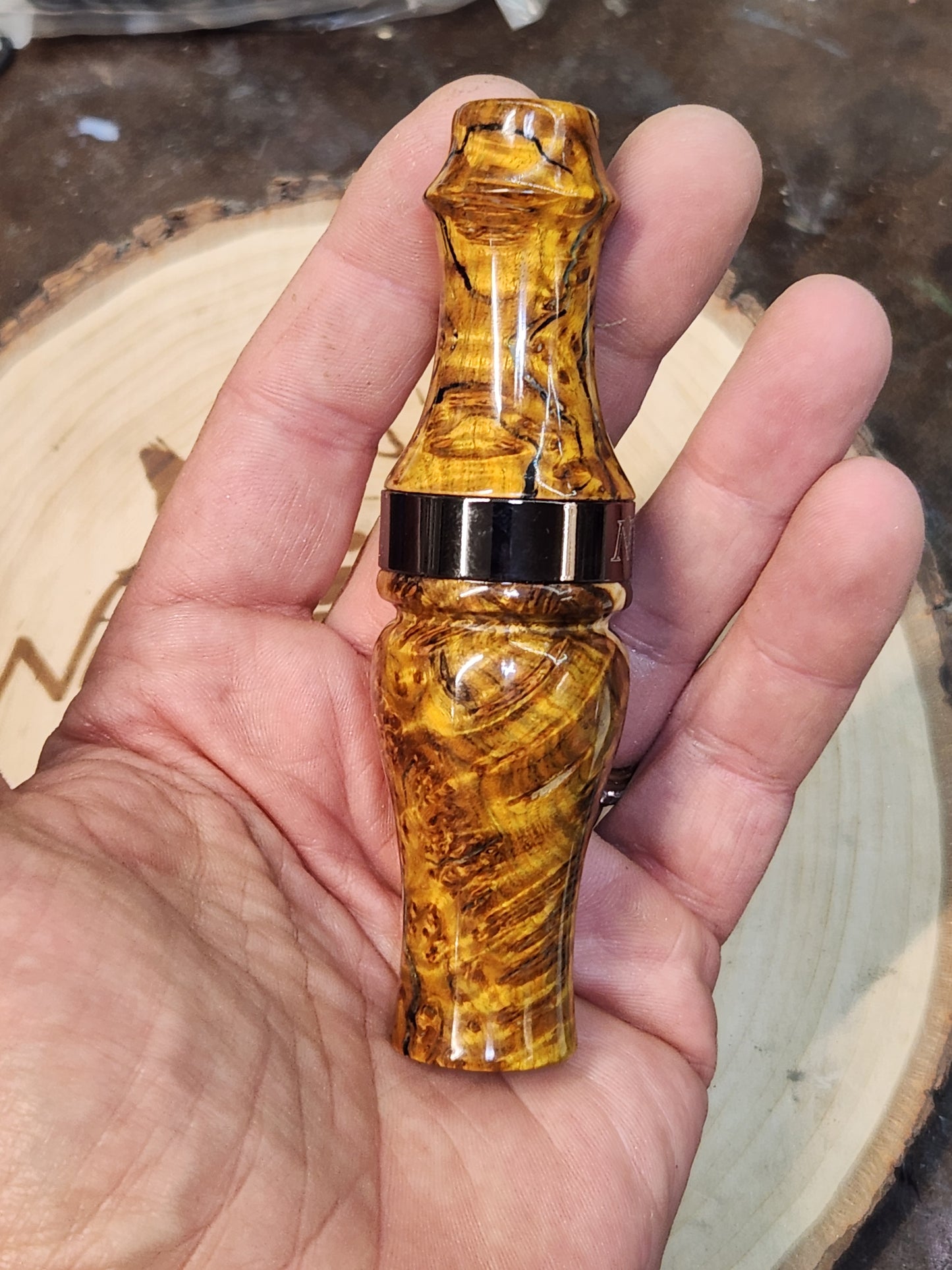 Chittum burl in resin double Reed Duck Call