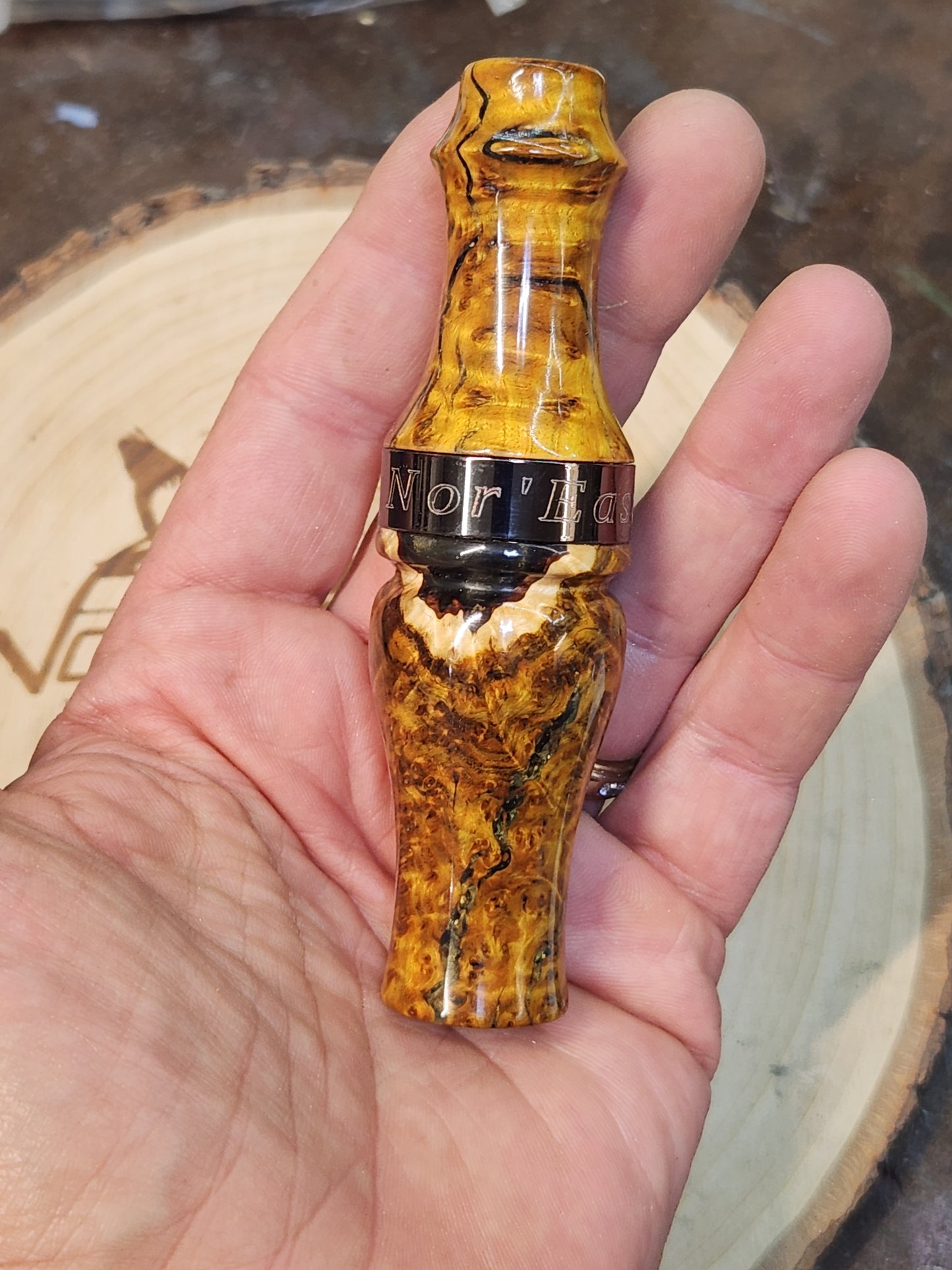 Chittum burl in resin double Reed Duck Call