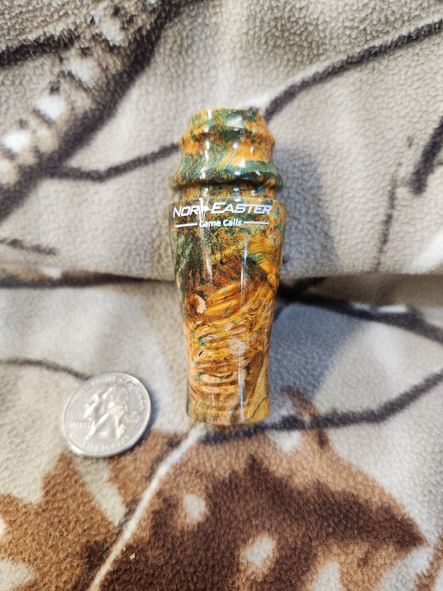 Rabbit distress call made from stabilized and dyed boxelder burl wood