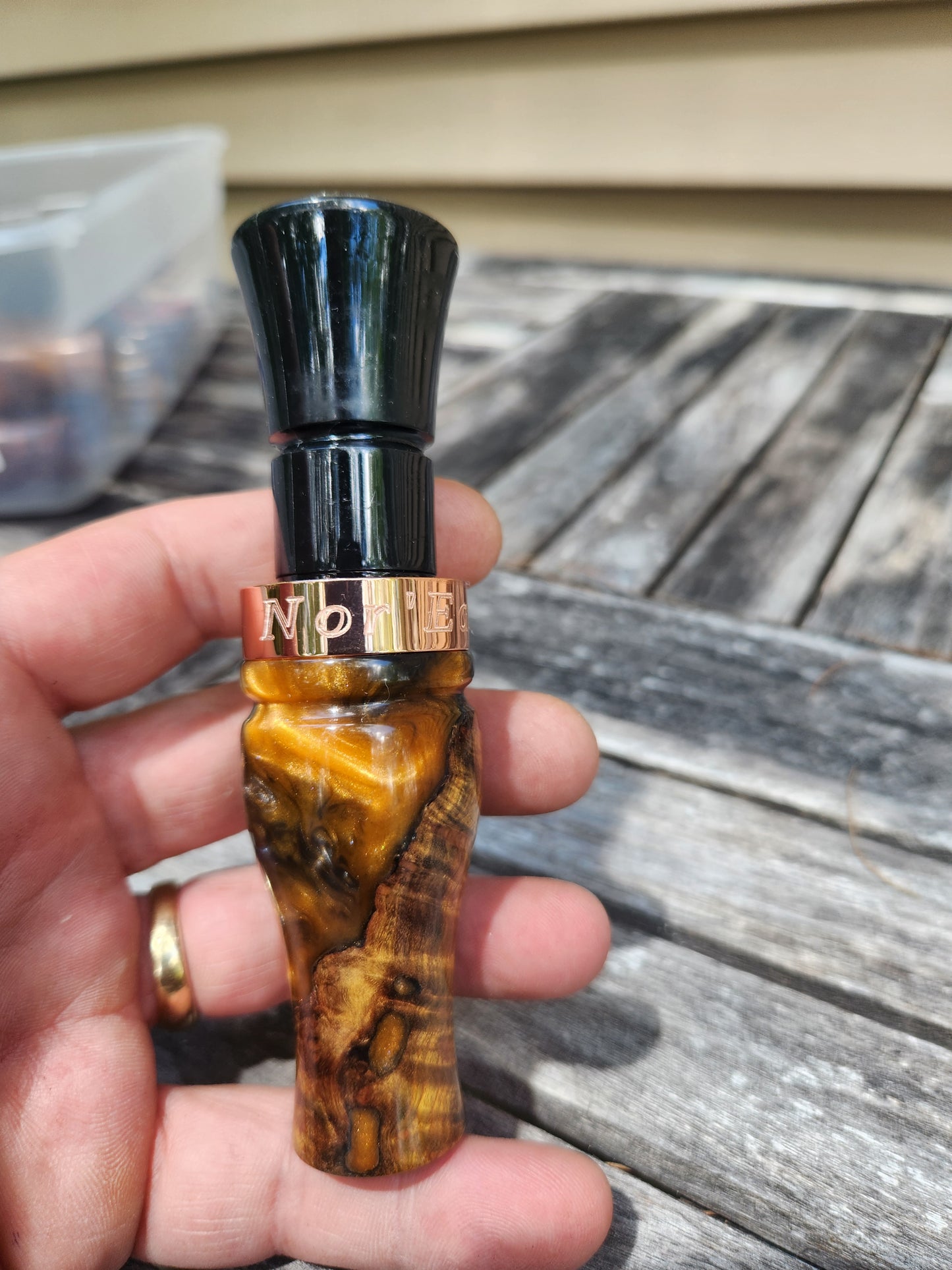Chittum burl wood with Resin short reed goose call