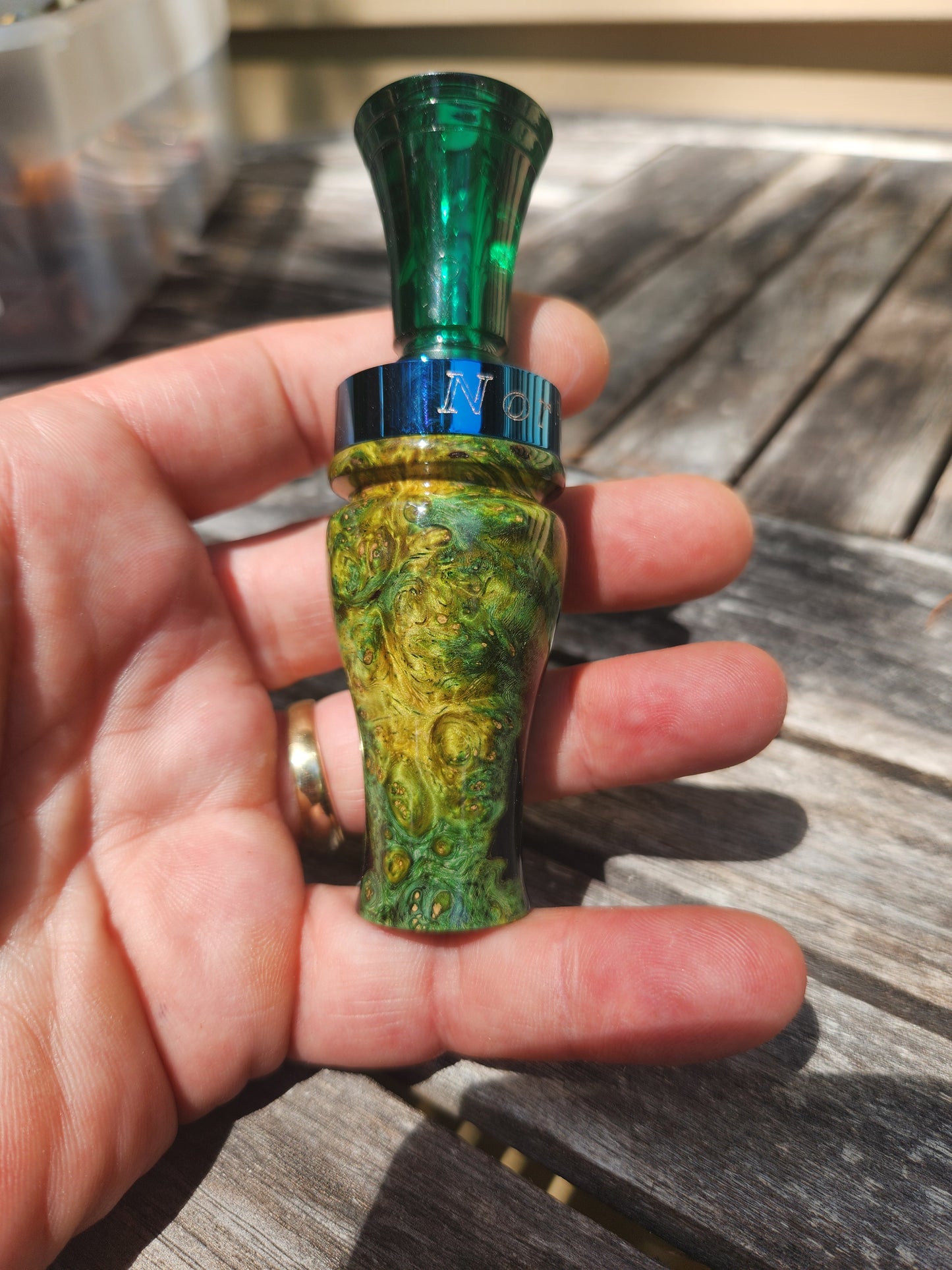 Amboyna burl wood with Resin single reed duck call