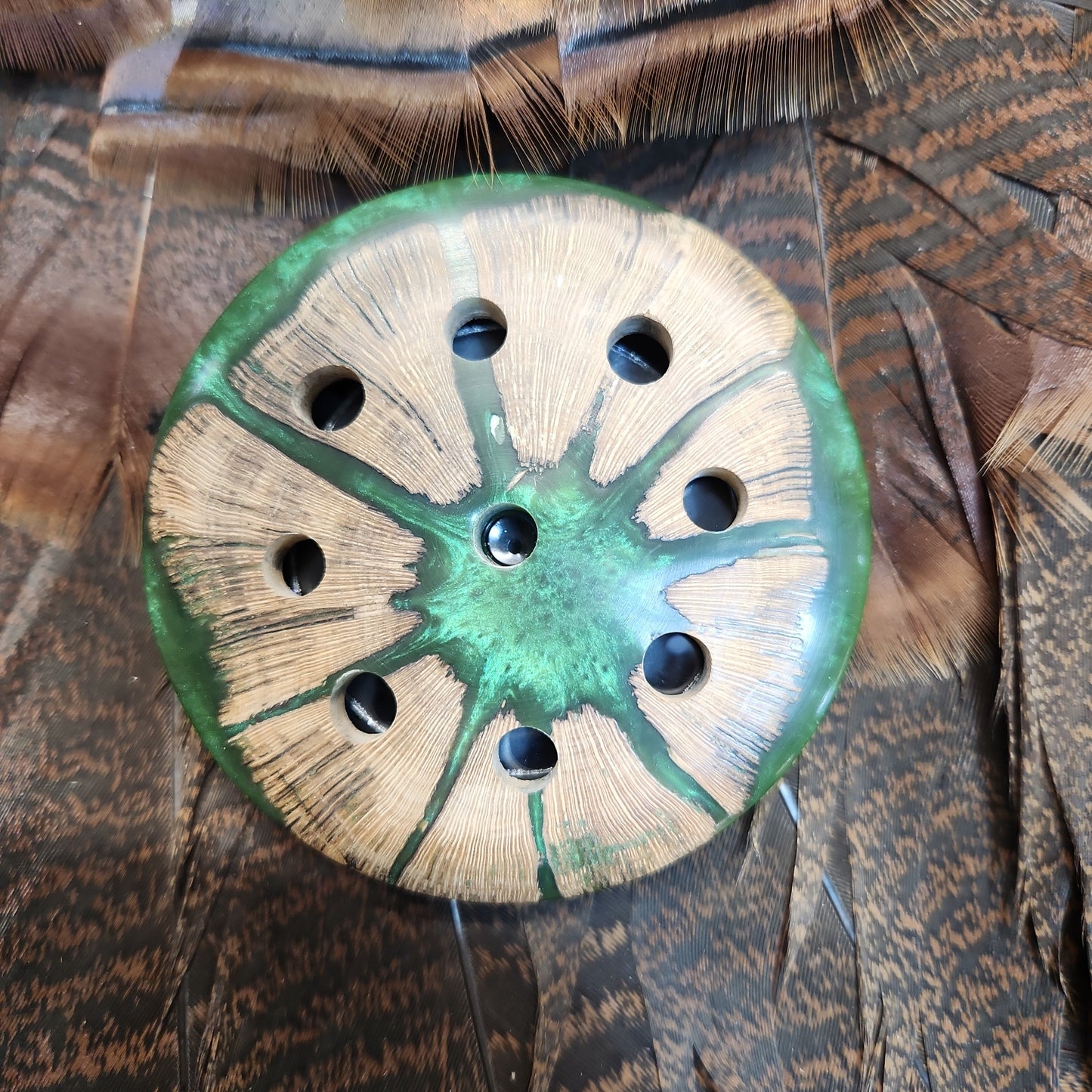 custom cholla cactus in green aluminite resin with blasted crystal surface