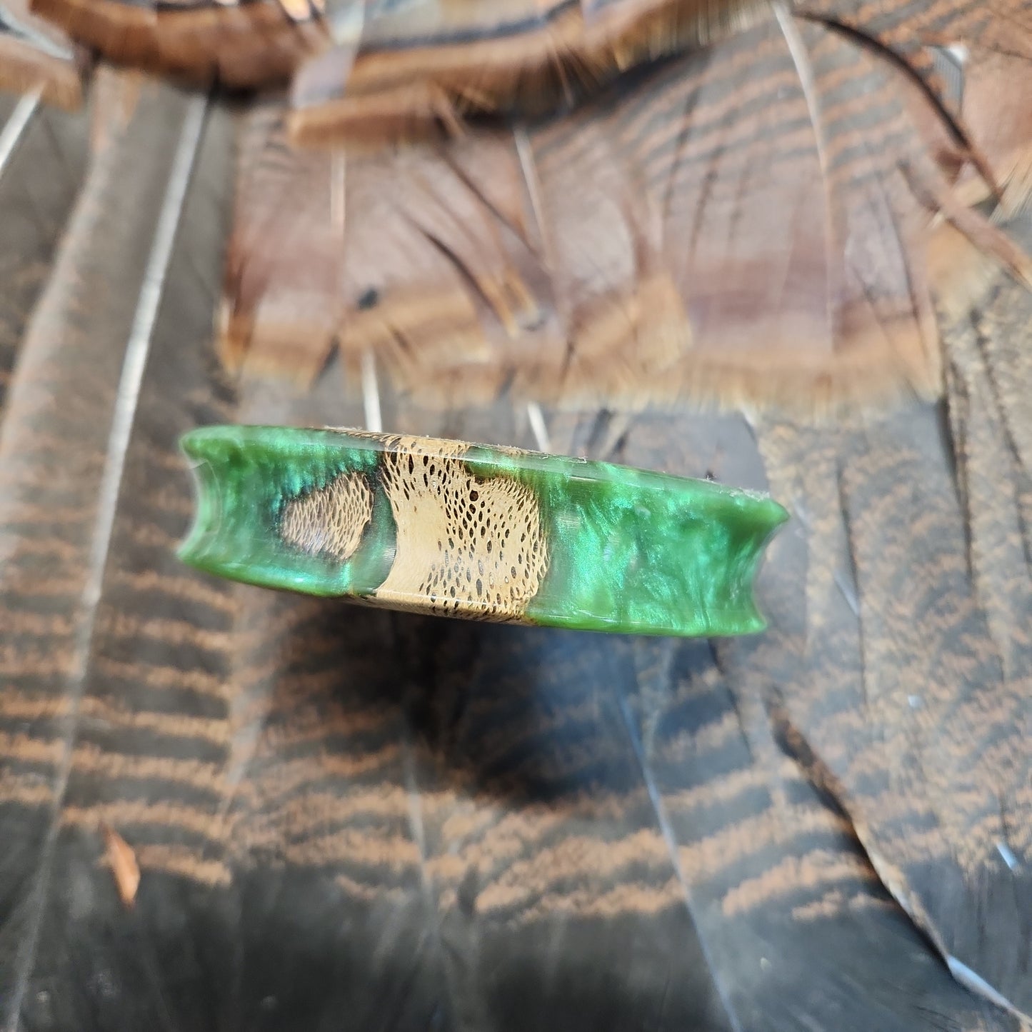 custom cholla cactus in green aluminite resin with blasted crystal surface