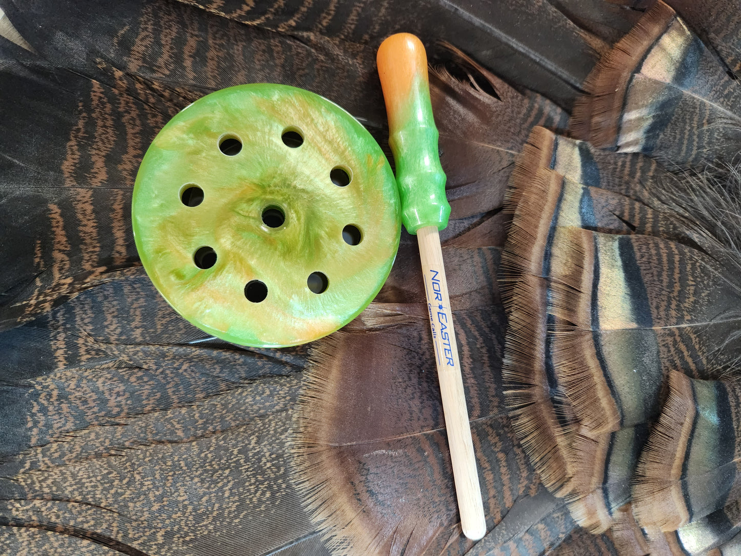 Nor'Easter Orange green windbreaker turkey pot call