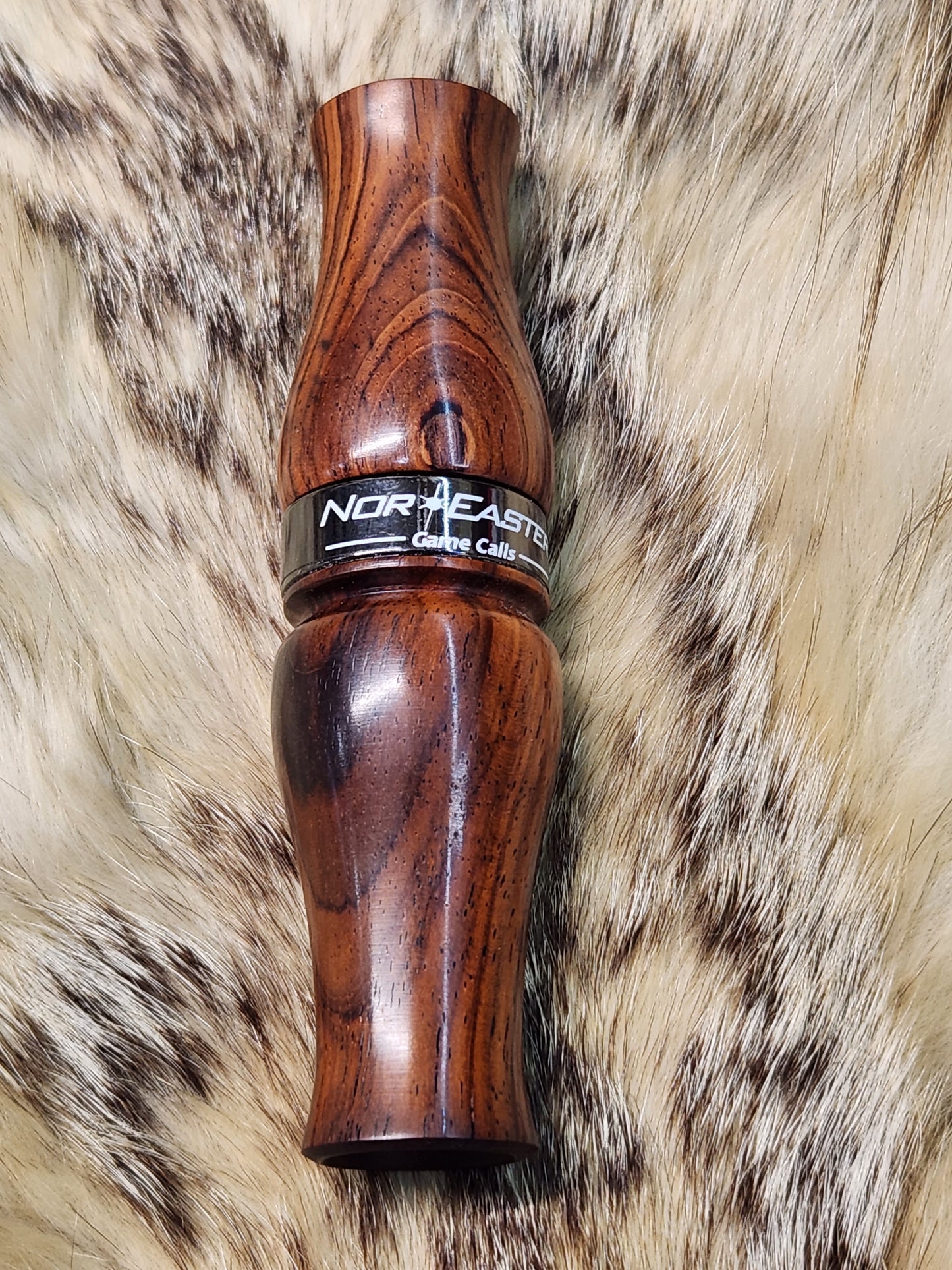 Custom cocobolo wood goose call with gun metal band