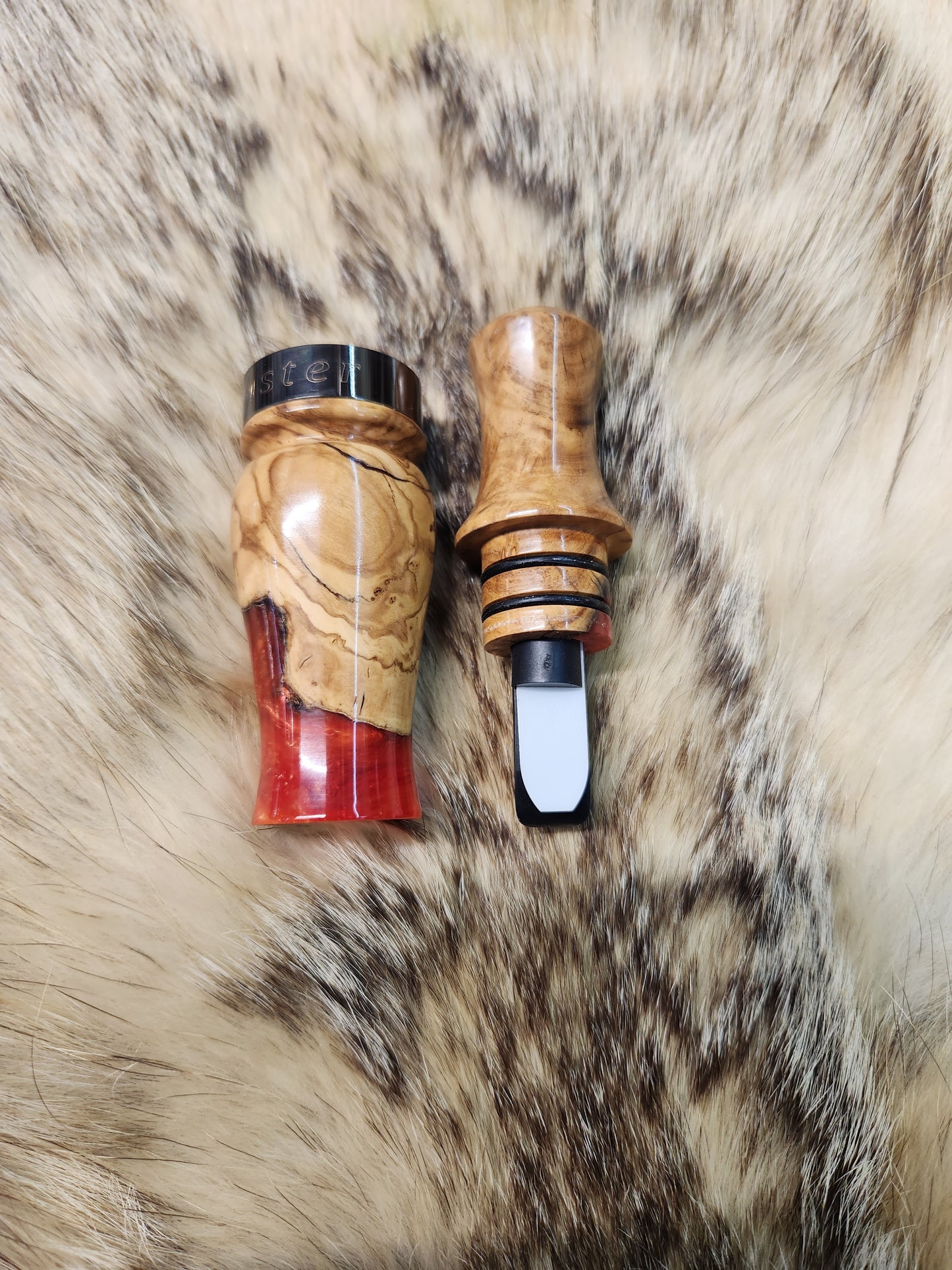 Olive wood in resin Double reed Duck Call