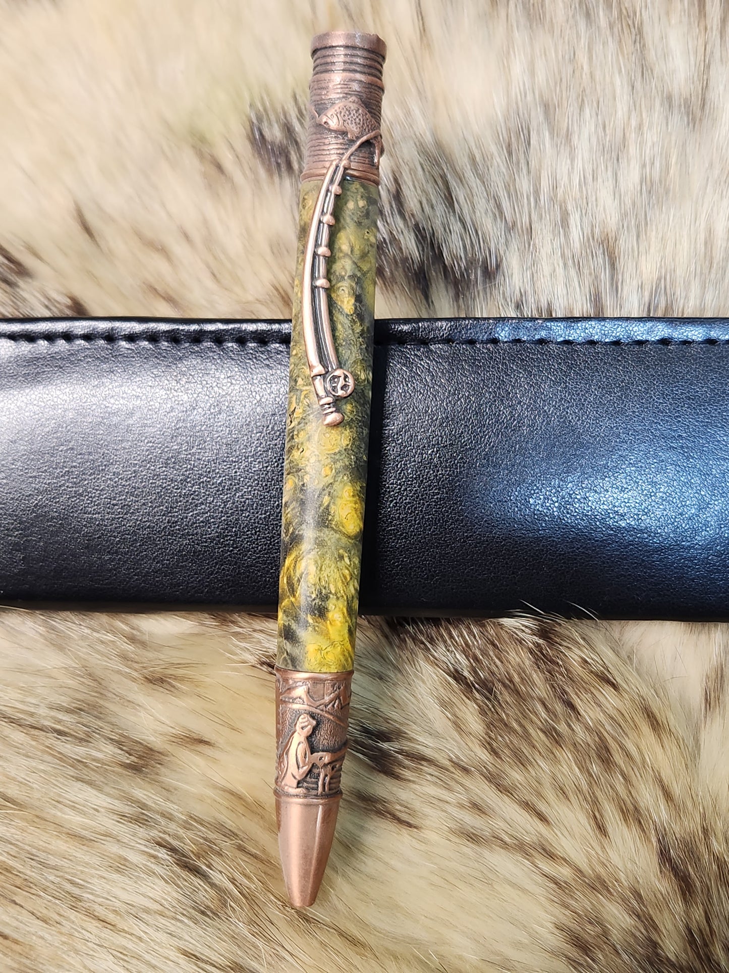 Fly fishing pen in copper made from double dyed boxelder burl wood