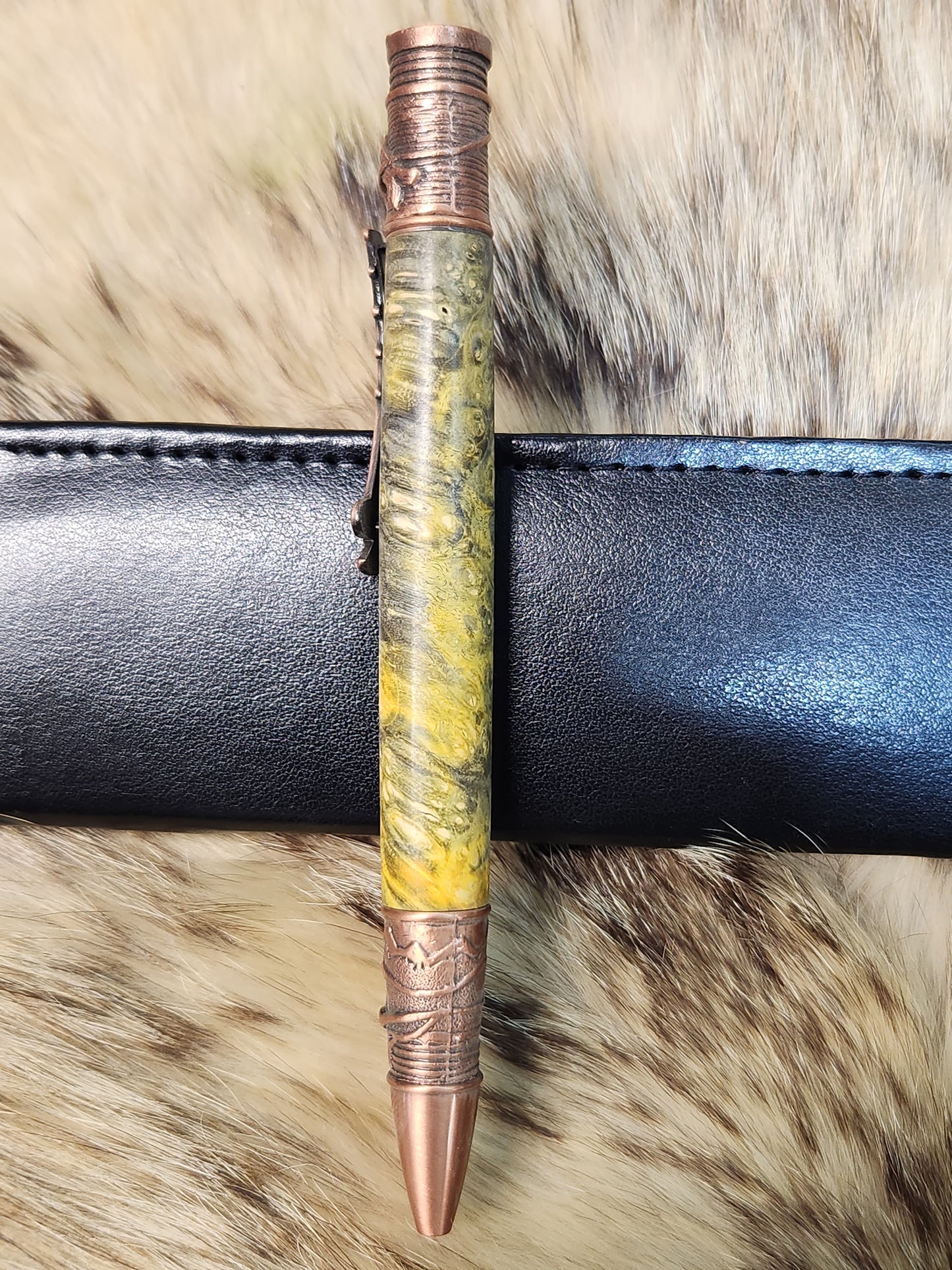 Fly fishing pen in copper made from double dyed boxelder burl wood
