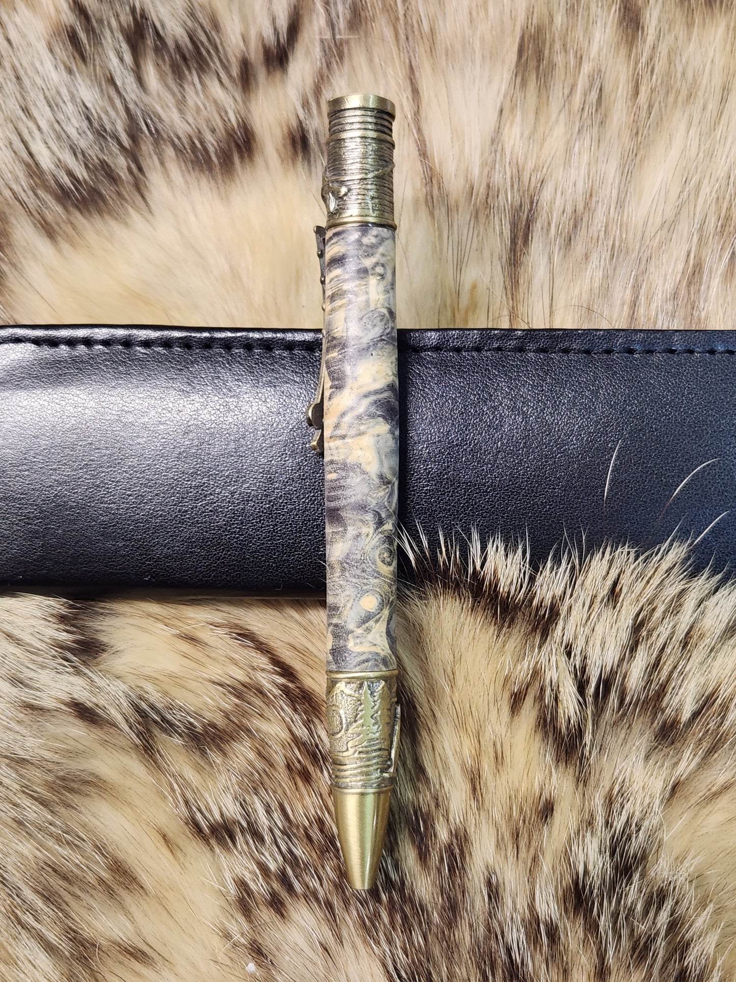 Fly fishing custom turned pen Boxelder Burl Wood