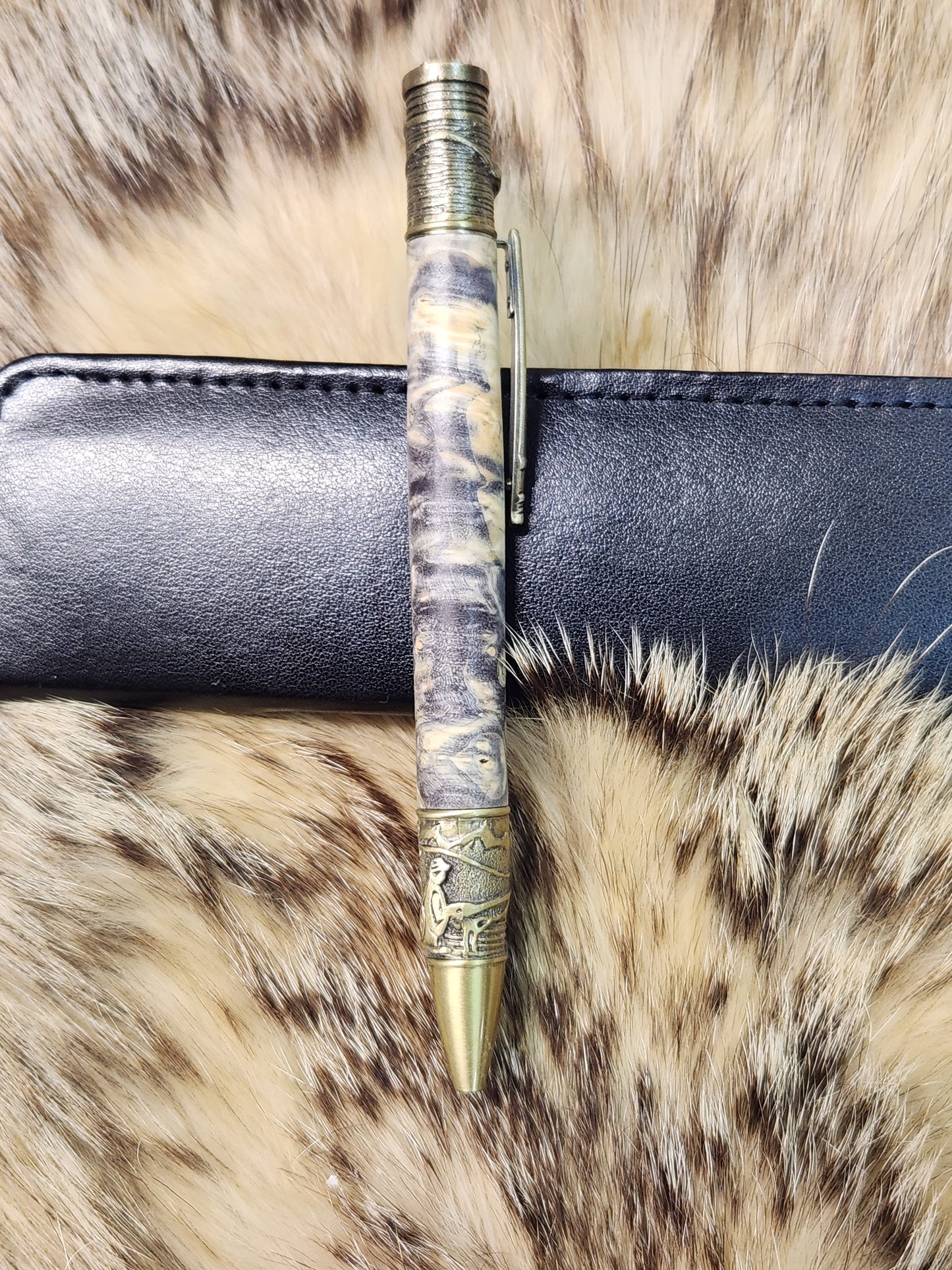 Fly fishing custom turned pen Boxelder Burl Wood