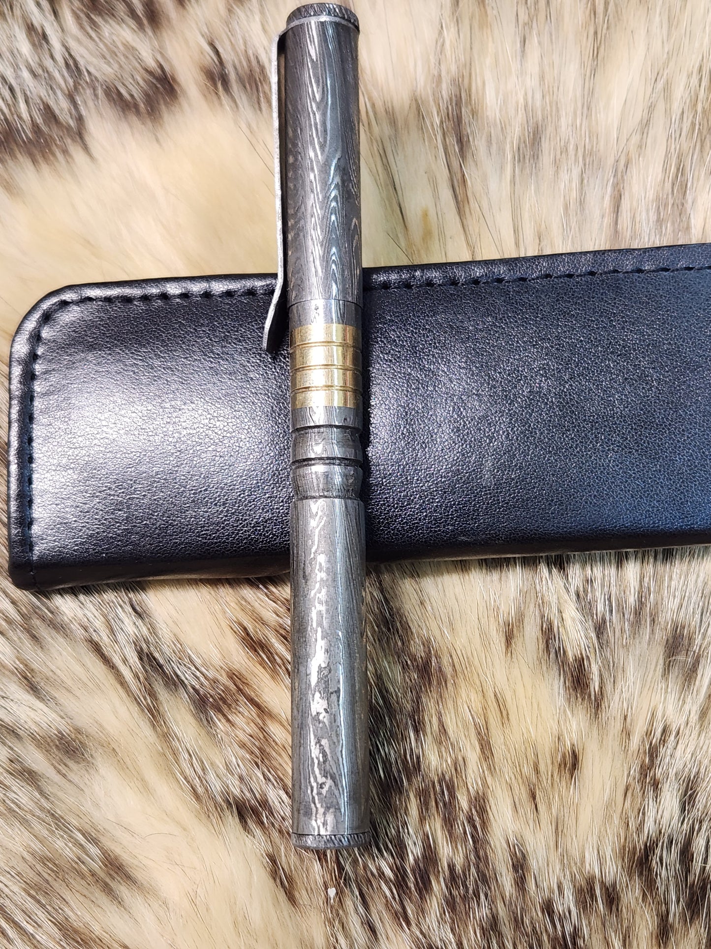 Damascus steel and brass custom pen