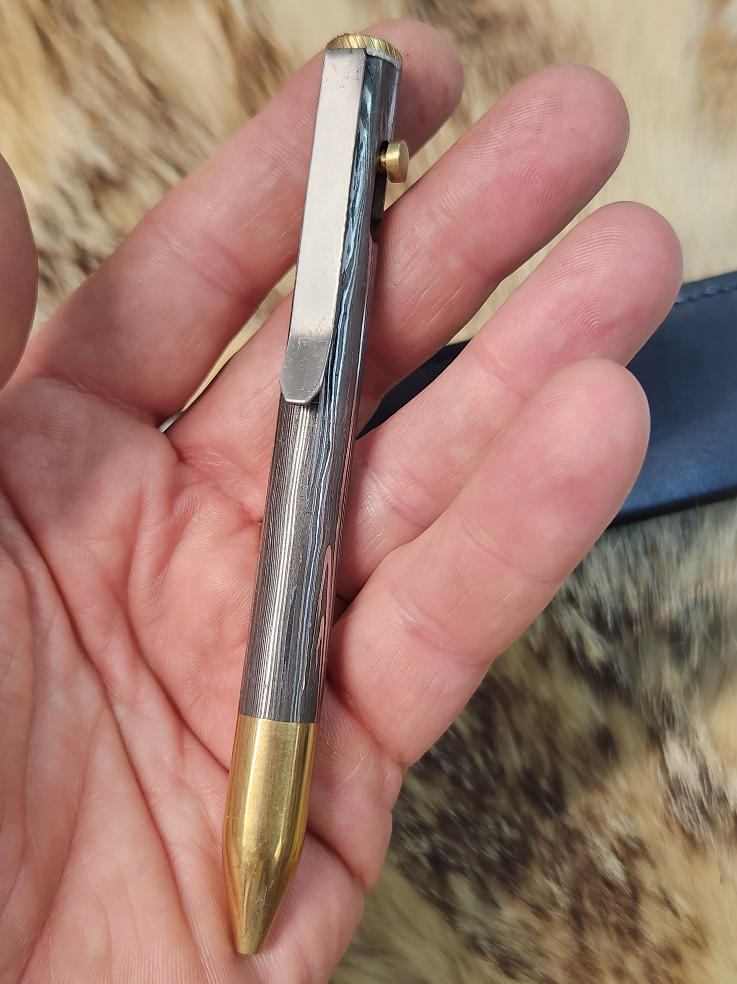 Damascus steel and brass custom pen