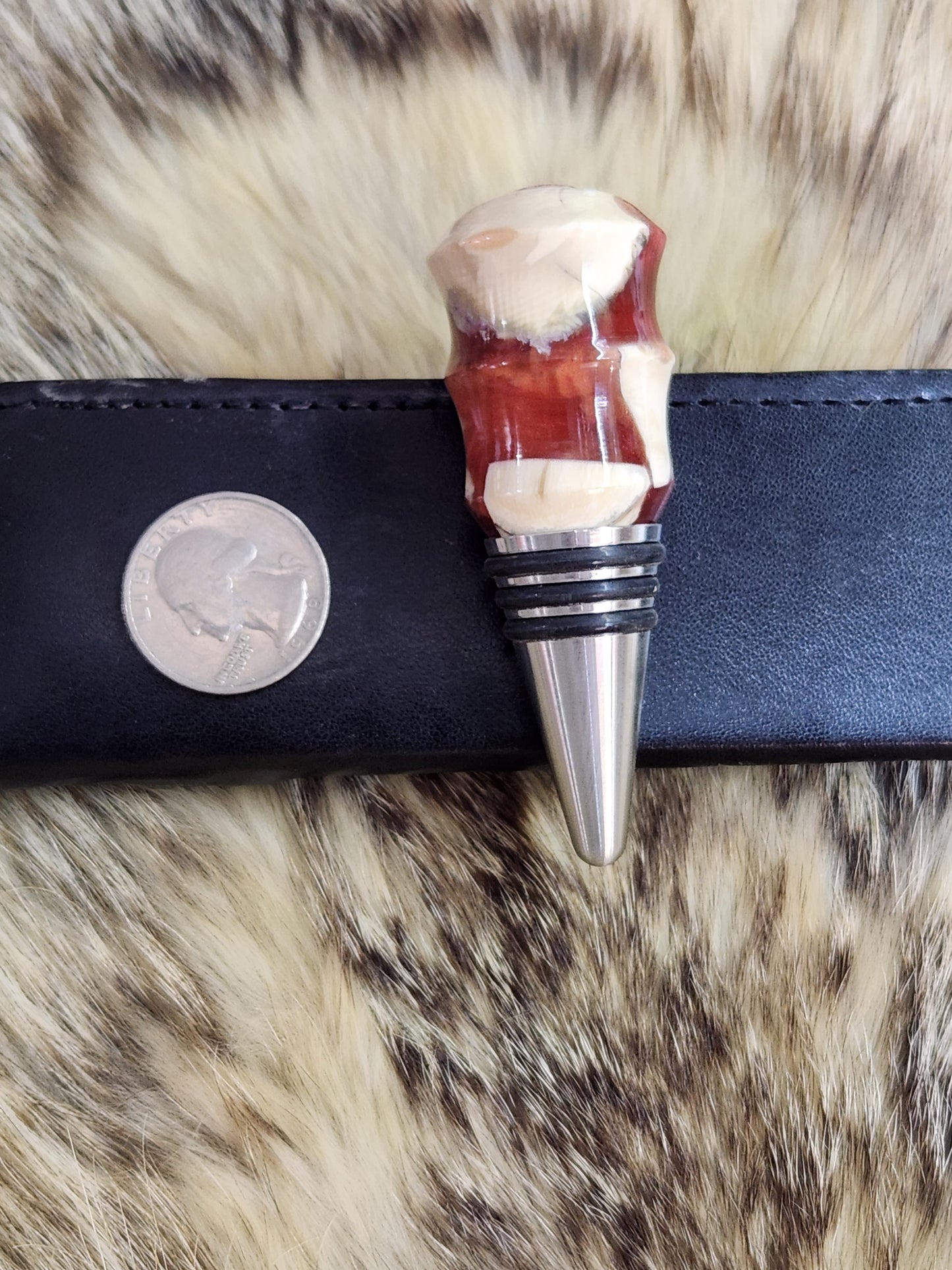 Mammoth Ivory In Red Resin Wine Bottle Stopper