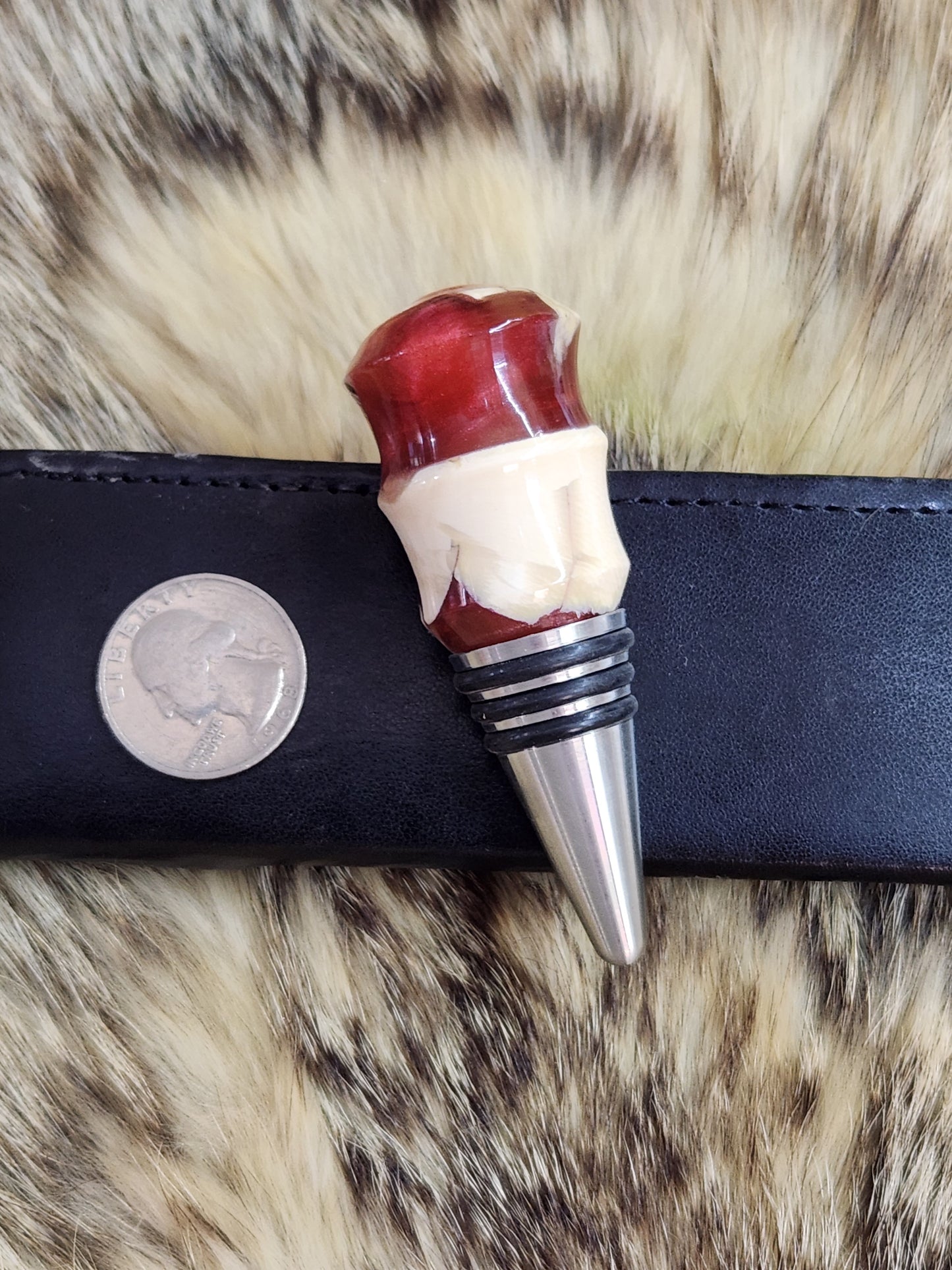Mammoth Ivory In Red Resin Wine Bottle Stopper