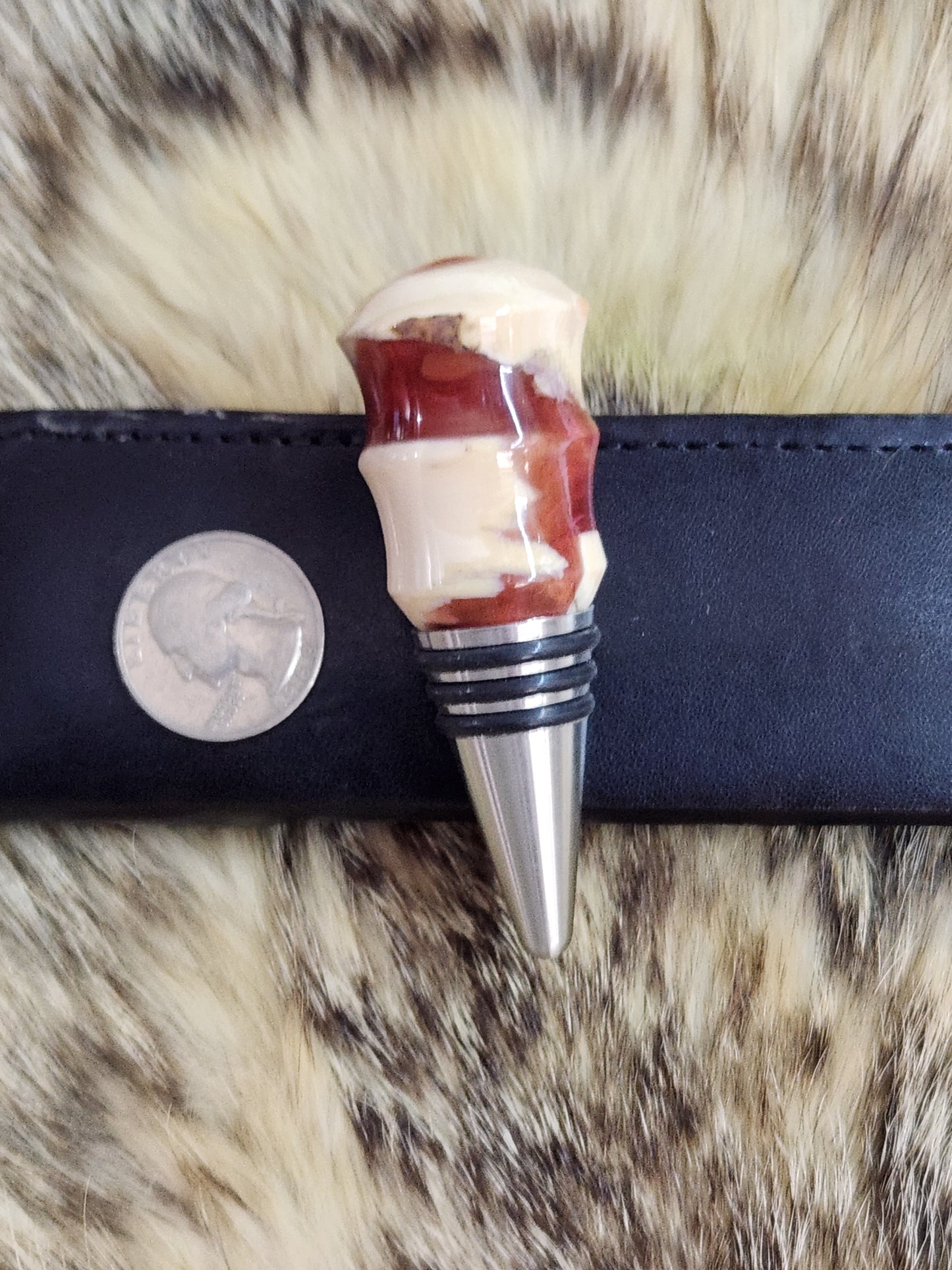 Mammoth Ivory In Red Resin Wine Bottle Stopper