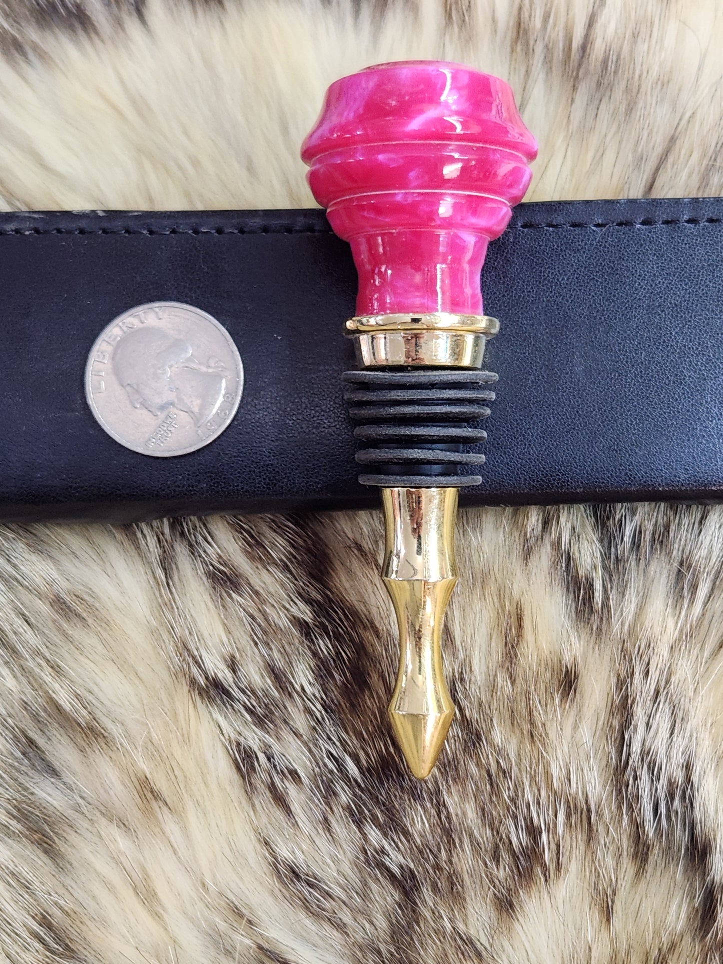 Pink acrylic and gold custom wine bottle stopper