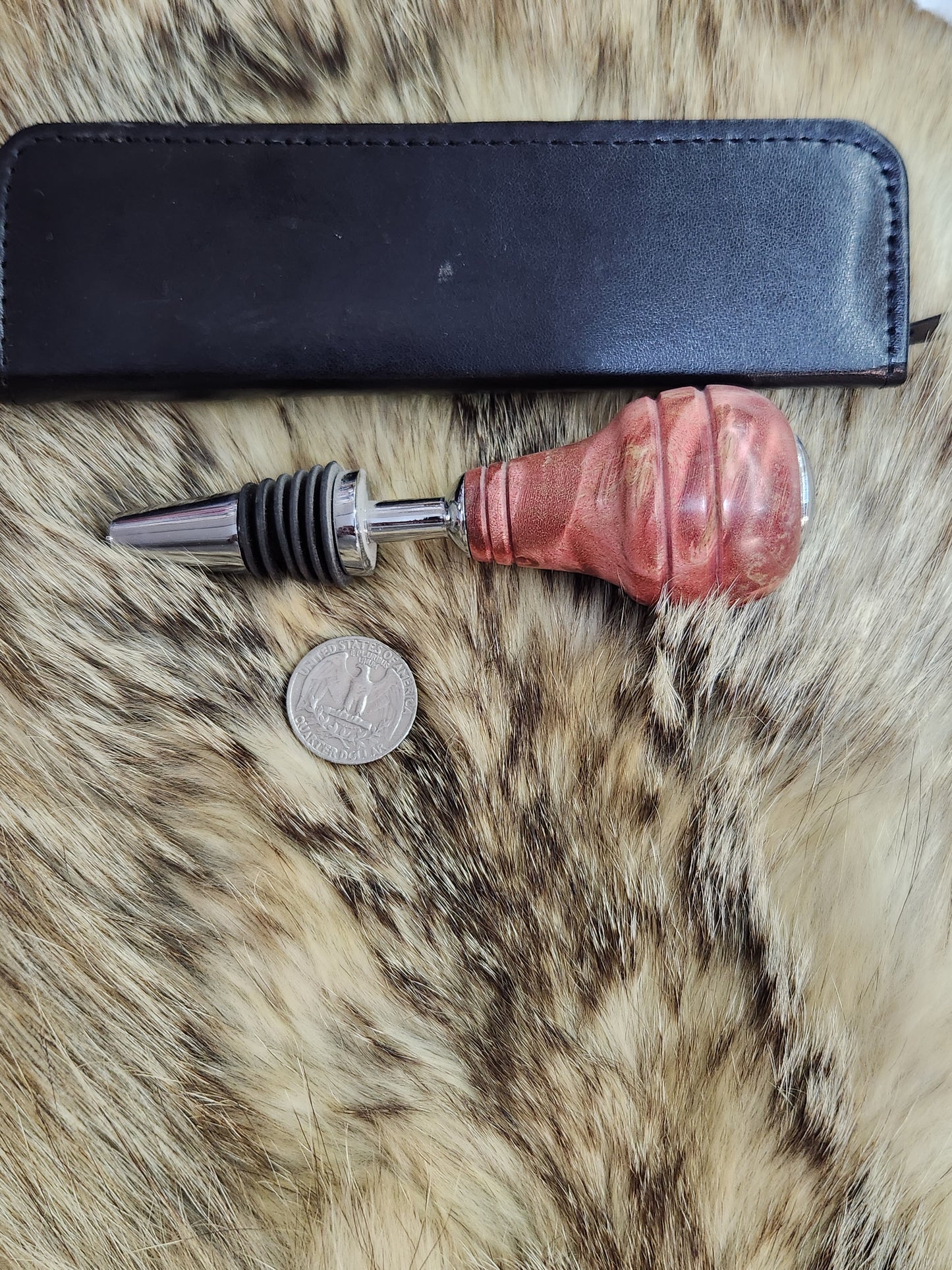 pinkish red shift knob style wine bottle stopper boxelder burl wood