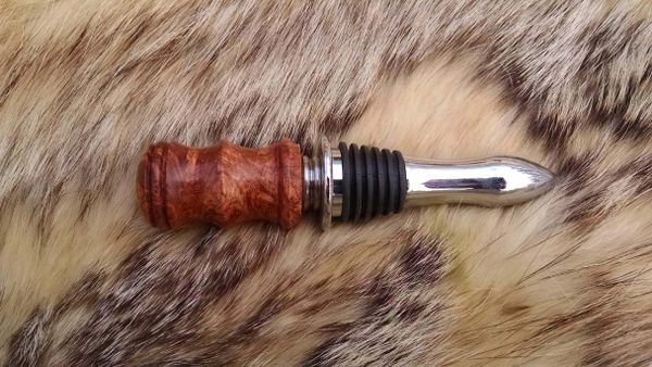 Amboyna burl wood wine bottle stopper with cork screw