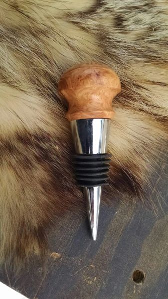 custom spalted oak wine bottle stopper in silver