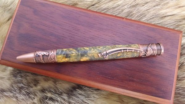 Fly fishing pen in copper made from double dyed boxelder burl wood