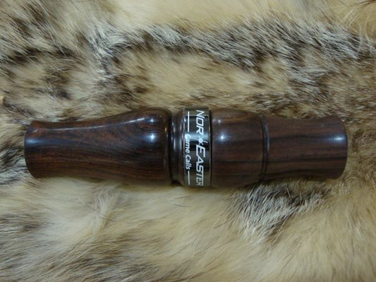 Custom Burmese rose wood goose call with nickle gun metal band