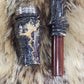 Boxelder burl wood double Reed Duck Call, Damascus band cocobolo wood tone board