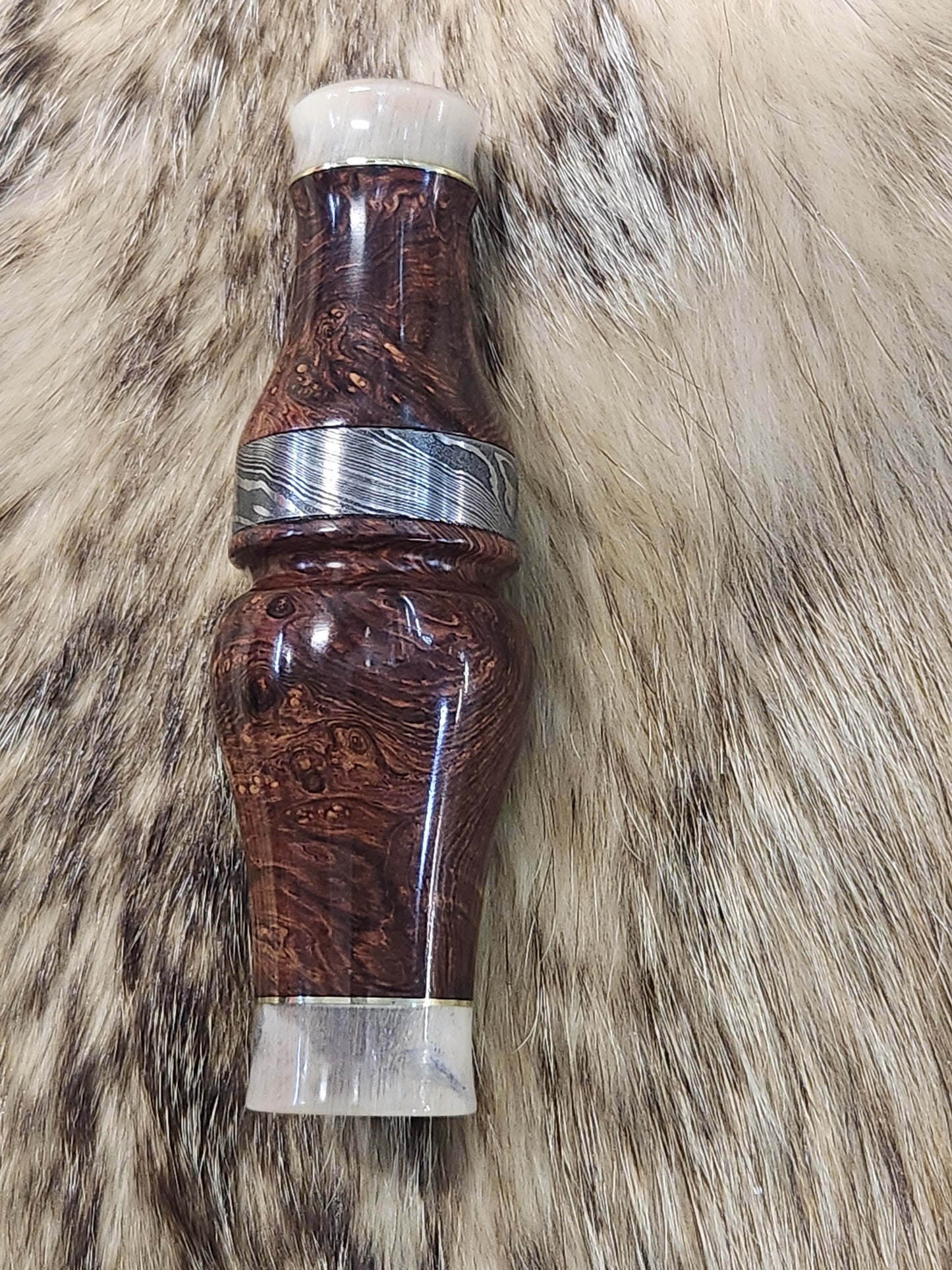 Honduran rose wood sleeved with muskox horn & brass double reed duck call