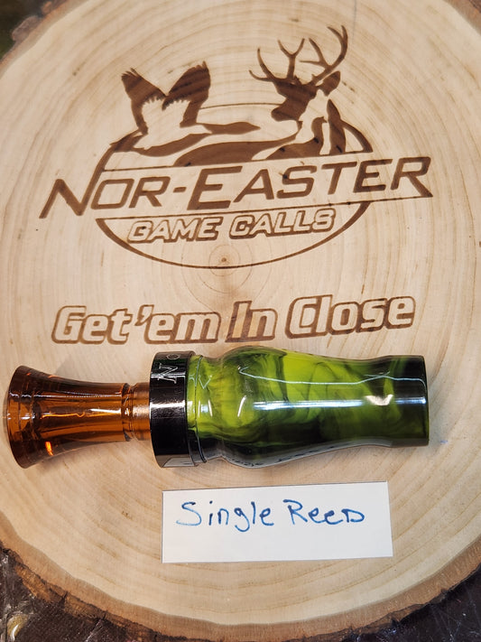 Yellow and black acrylic single reed duck call