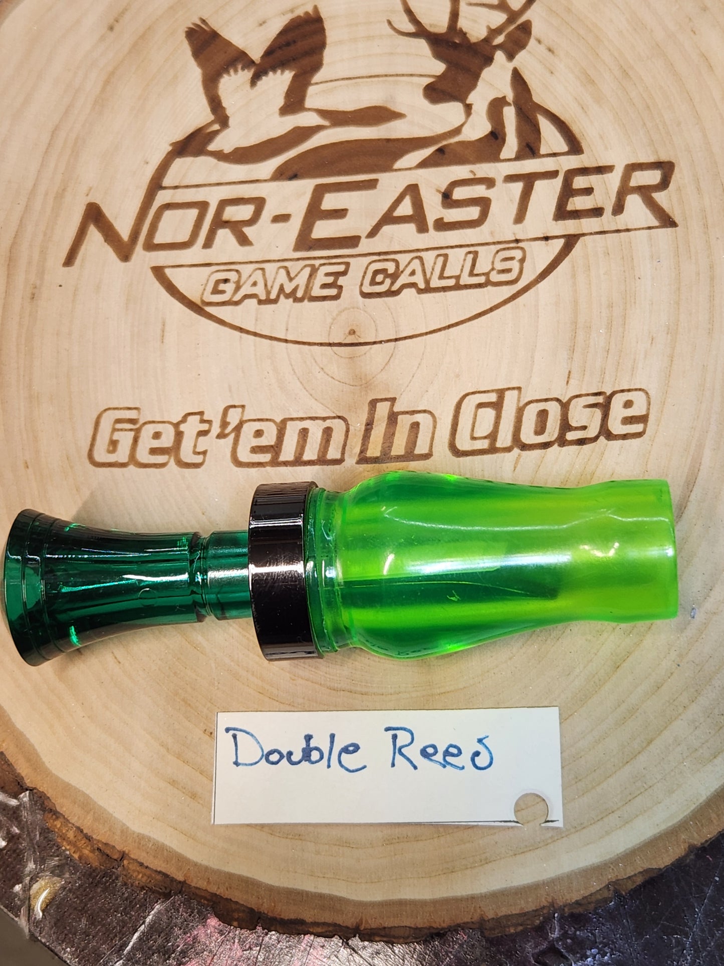 Double reed acrylic duck call chartreuse color