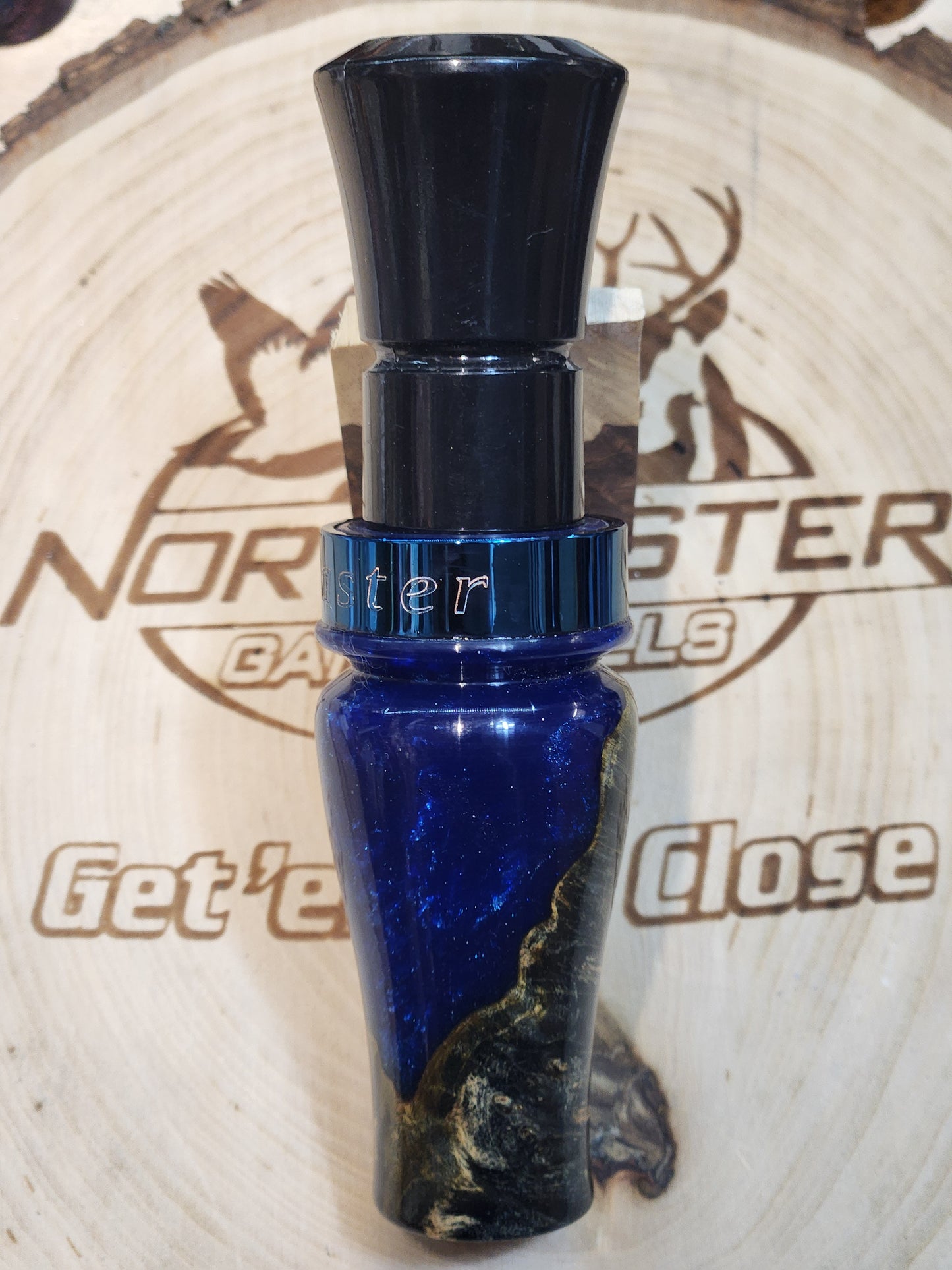 Buckeye burl wood in resin short reed goose call